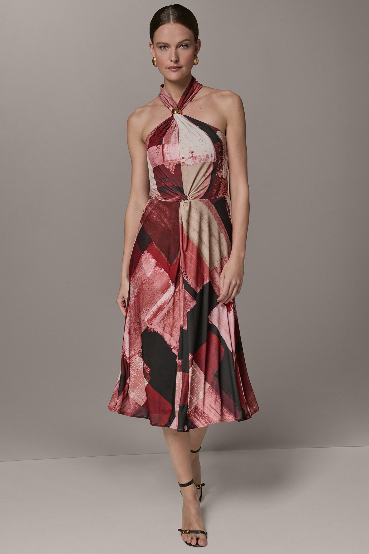 Desert Clay Multi SLEEVELESS MIDI HALTER DRESS Donna Karan