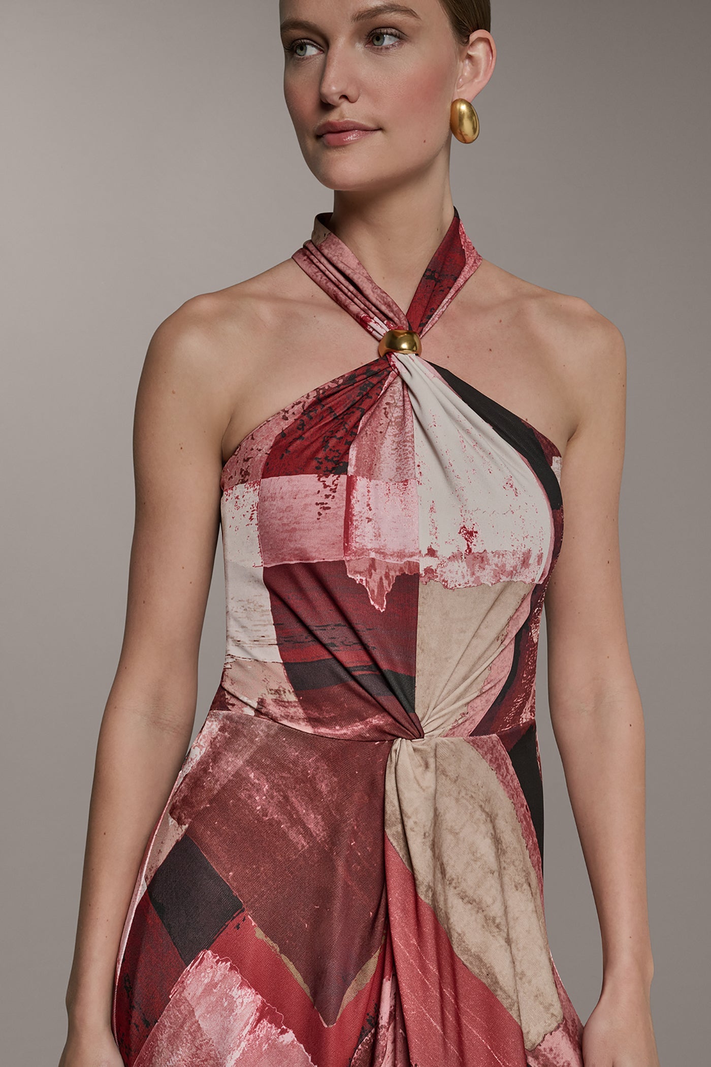 Desert Clay Multi SLEEVELESS MIDI HALTER DRESS Donna Karan