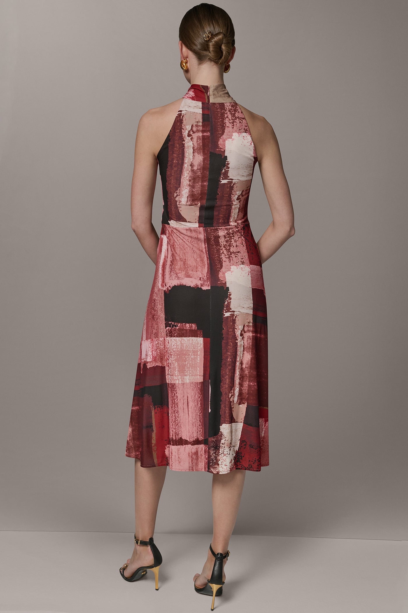 Desert Clay Multi SLEEVELESS MIDI HALTER DRESS Donna Karan