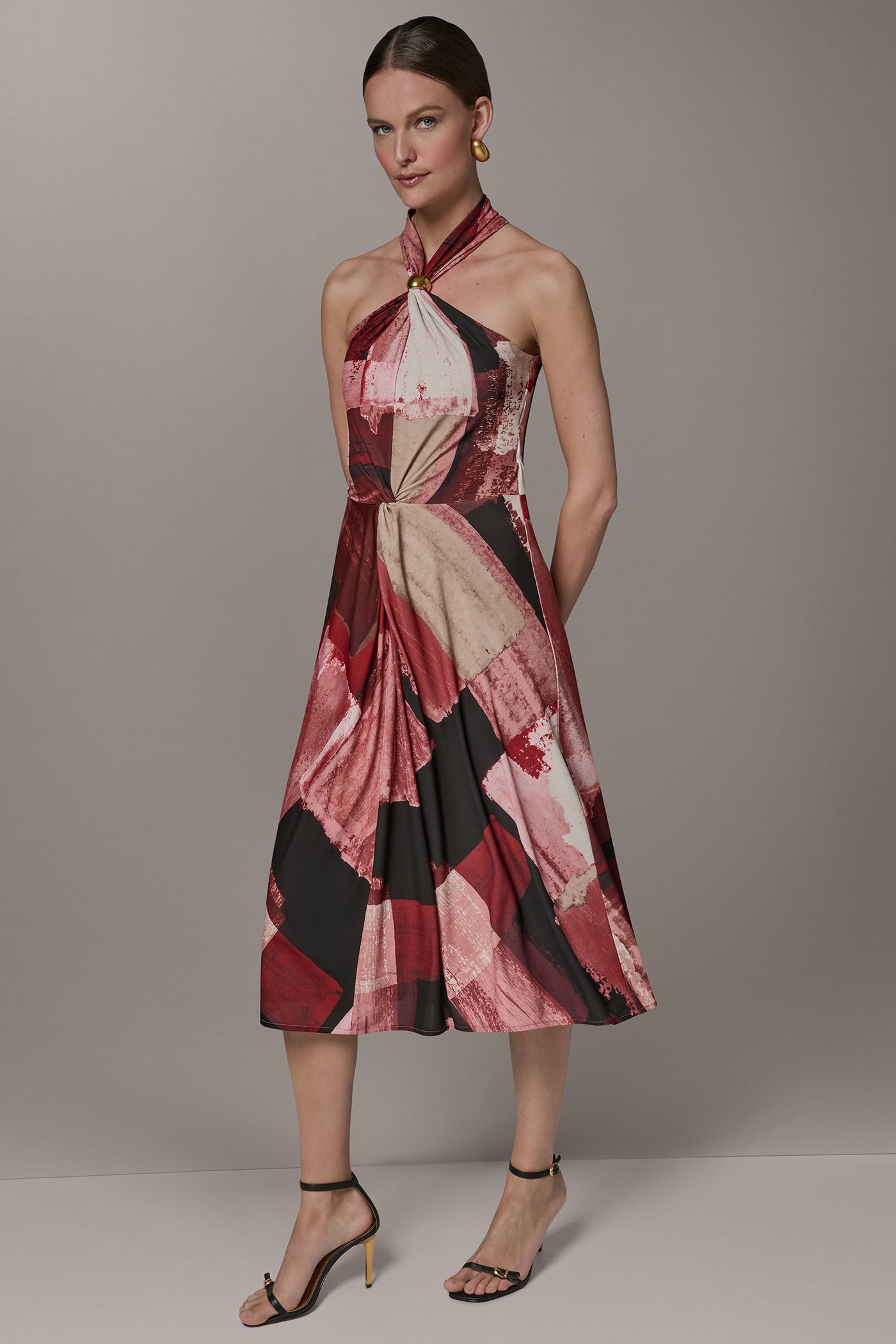Desert Clay Multi SLEEVELESS MIDI HALTER DRESS Donna Karan