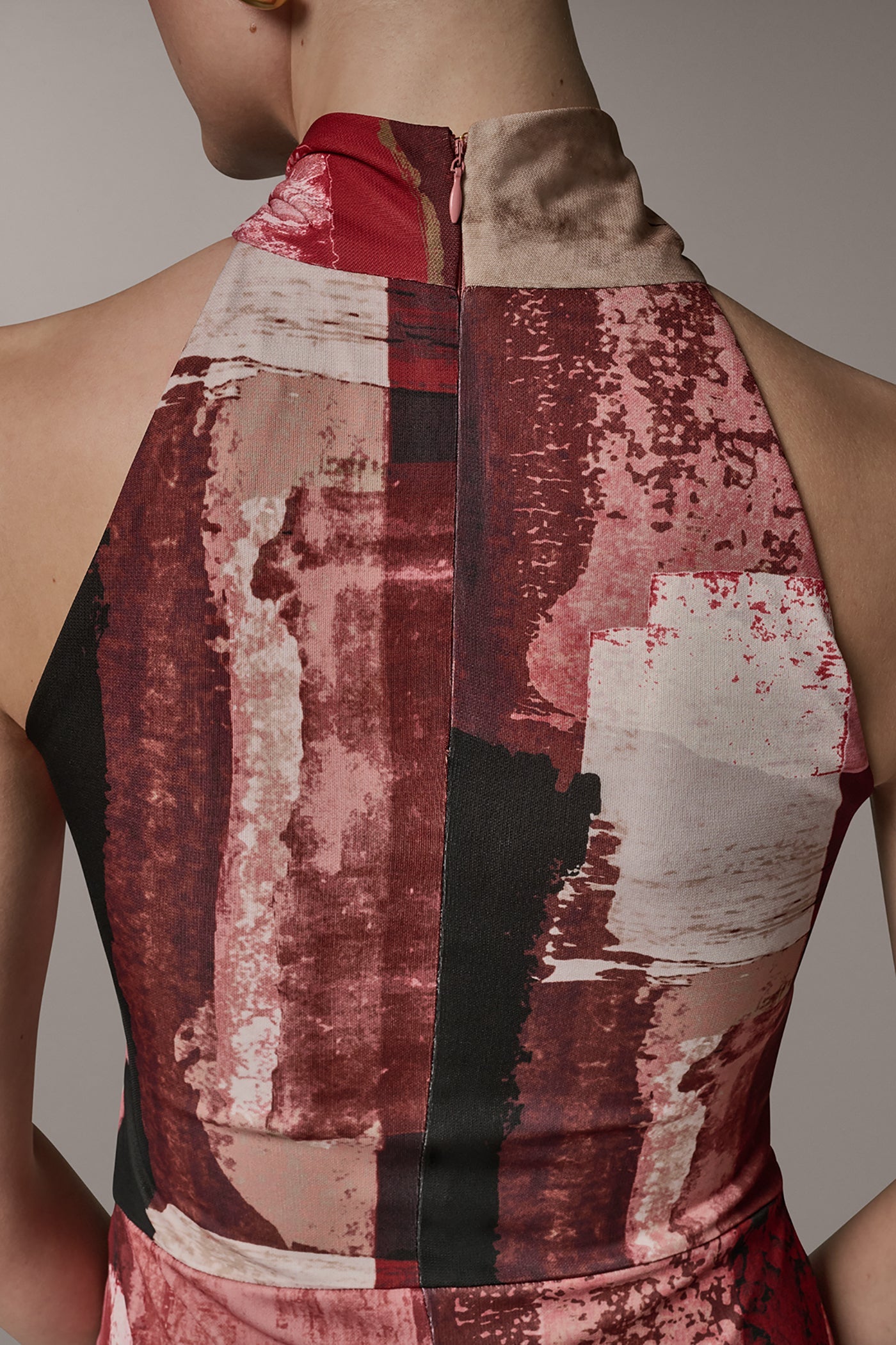 Desert Clay Multi SLEEVELESS MIDI HALTER DRESS Donna Karan