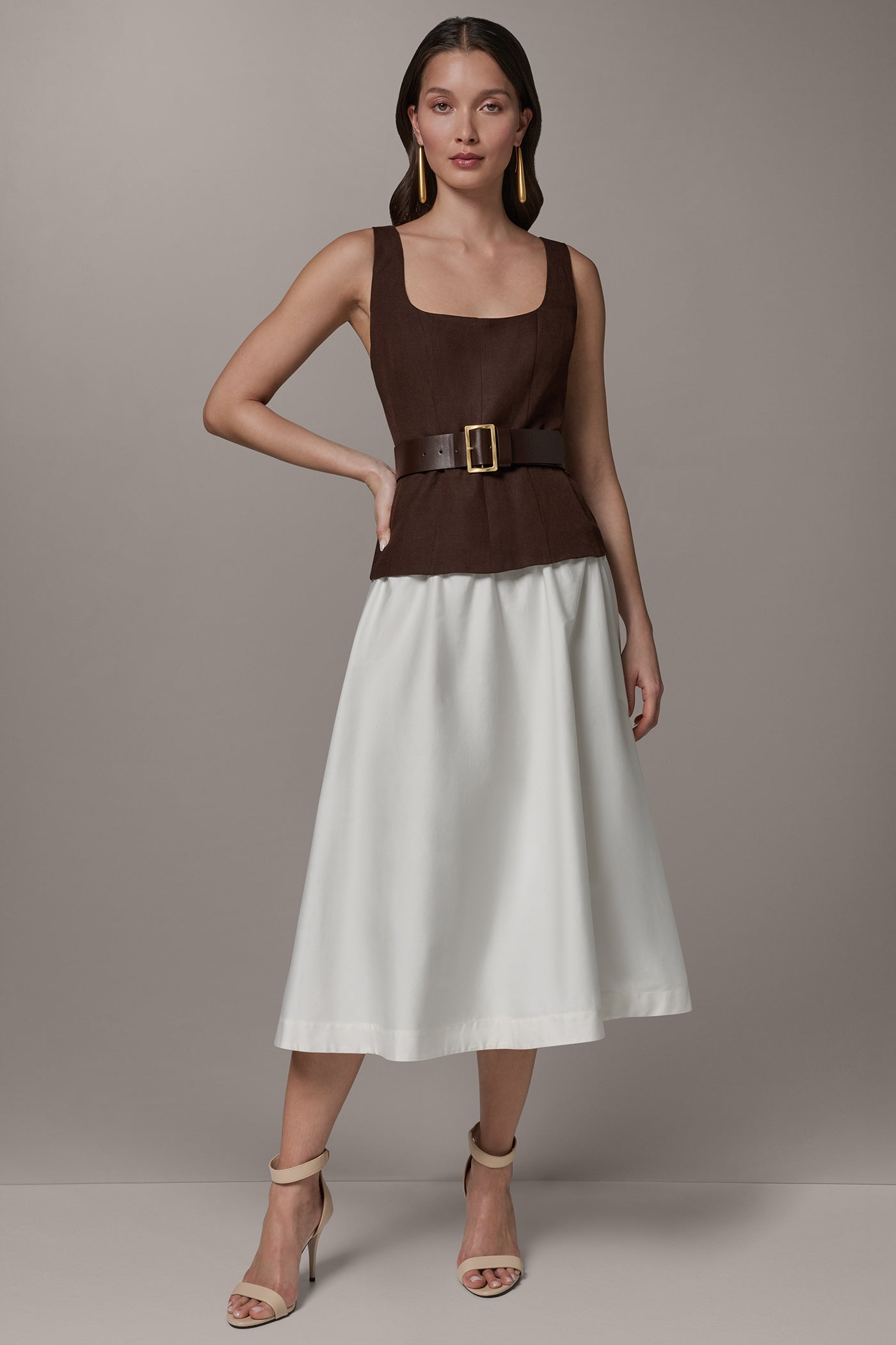 Canyon/Cream SLEEVELESS MIDI FIT AND FLARE DRESS Donna Karan