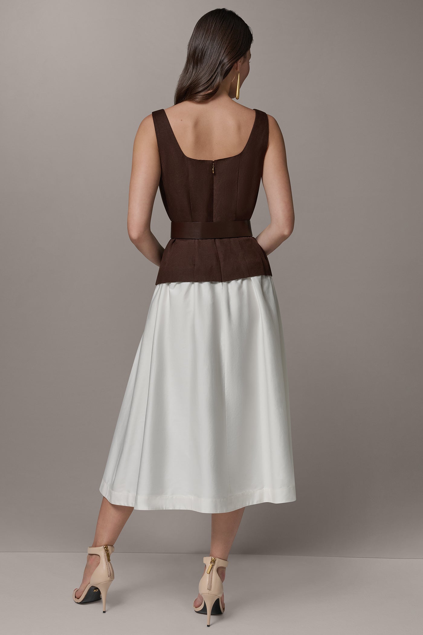 Canyon/Cream SLEEVELESS MIDI FIT AND FLARE DRESS Donna Karan