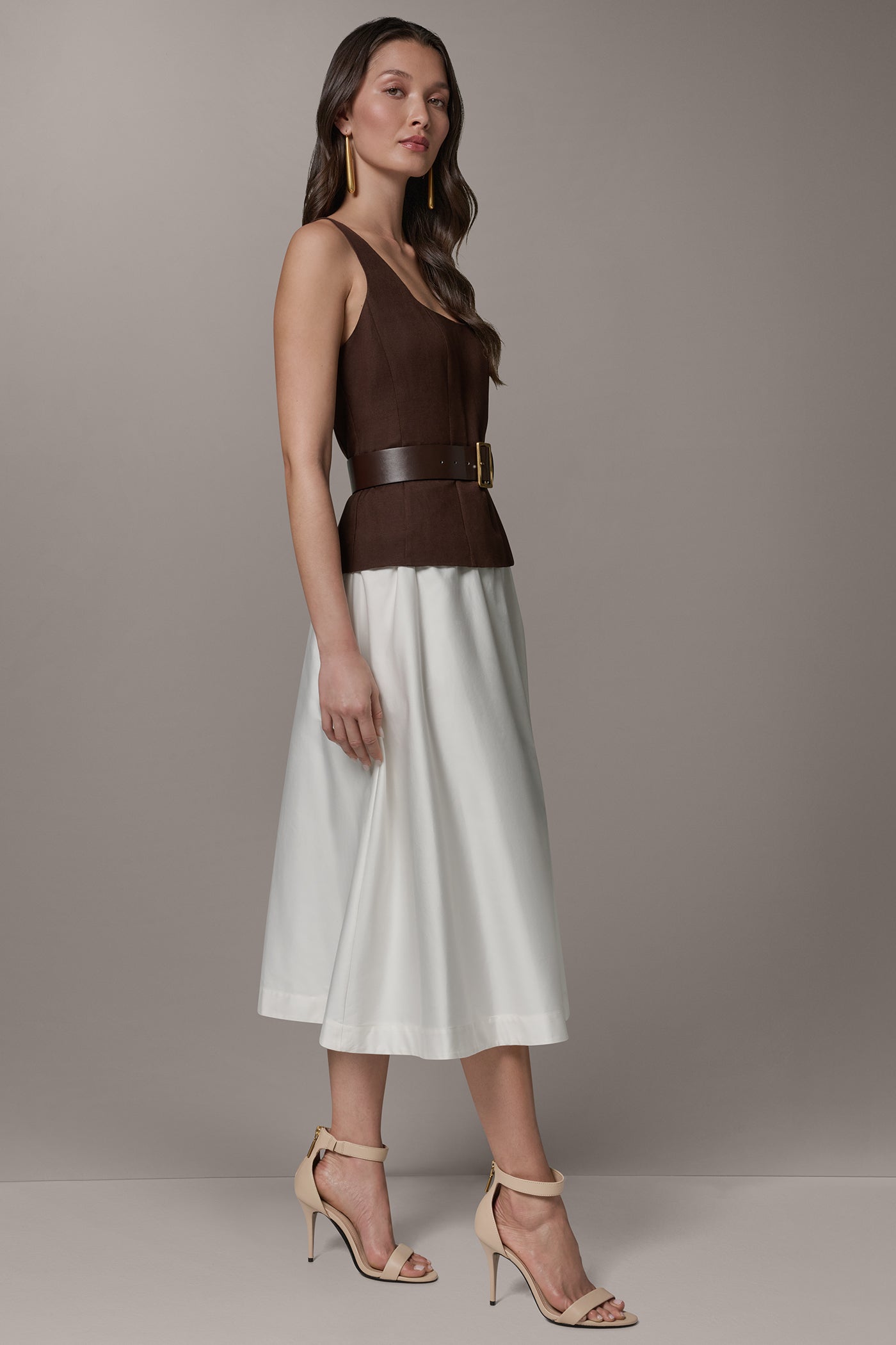 Canyon/Cream SLEEVELESS MIDI FIT AND FLARE DRESS Donna Karan