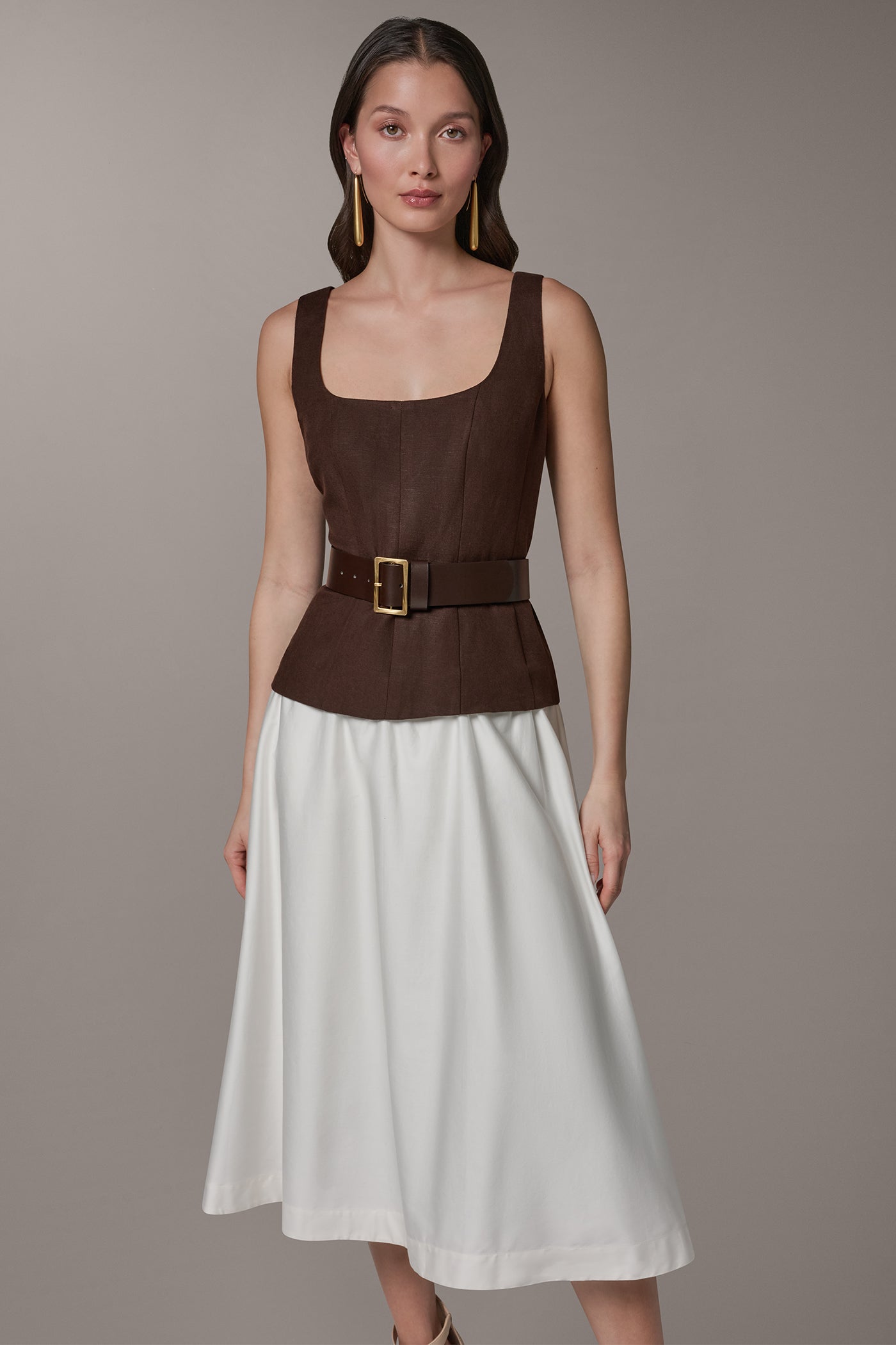 Canyon/Cream SLEEVELESS MIDI FIT AND FLARE DRESS Donna Karan