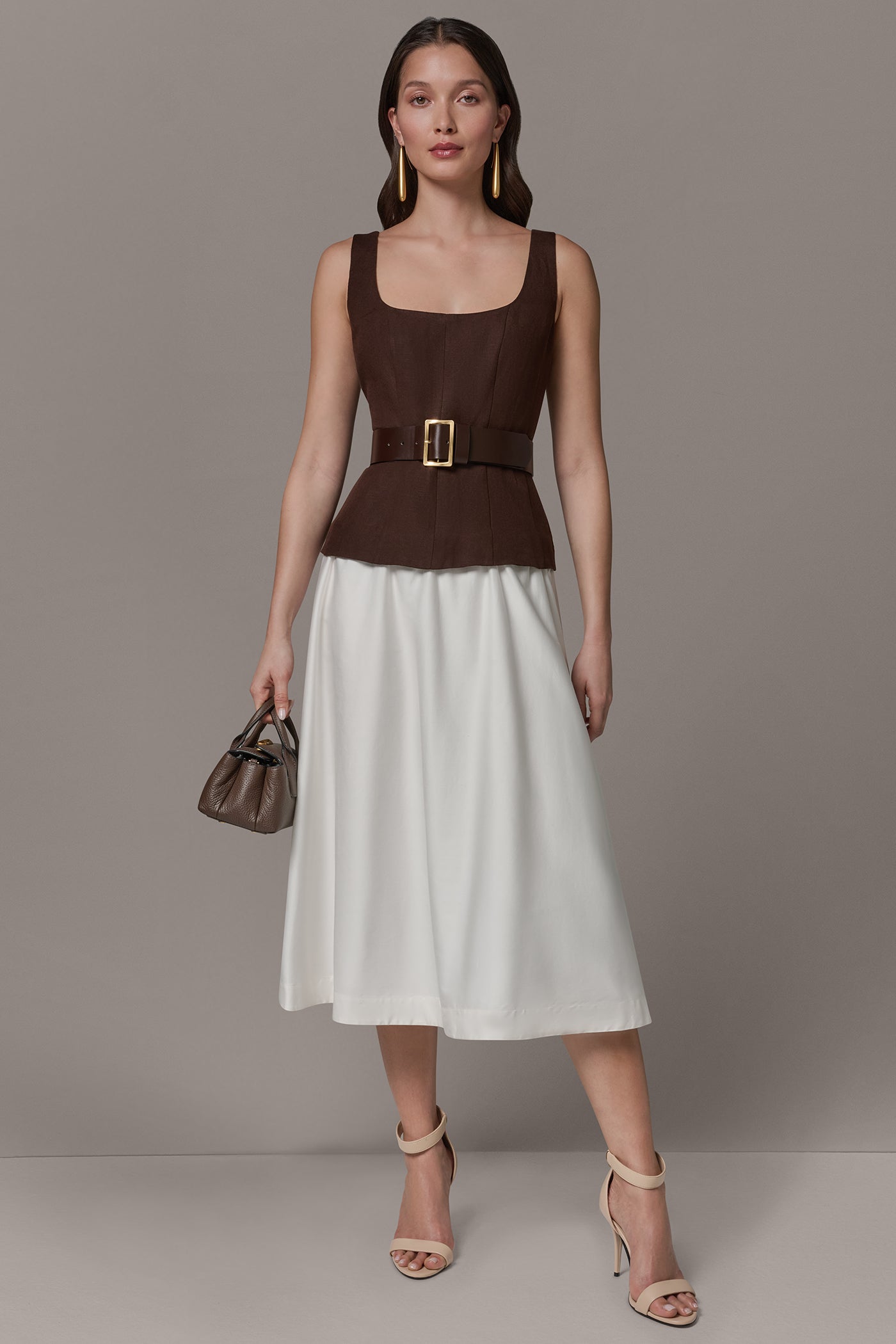 Canyon/Cream SLEEVELESS MIDI FIT AND FLARE DRESS Donna Karan