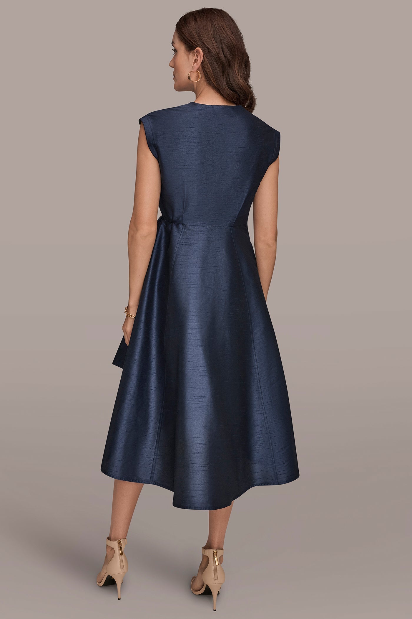 Taffeta Blue SLEEVELESS PLEATED MIDI WRAP DRESS Donna Karan