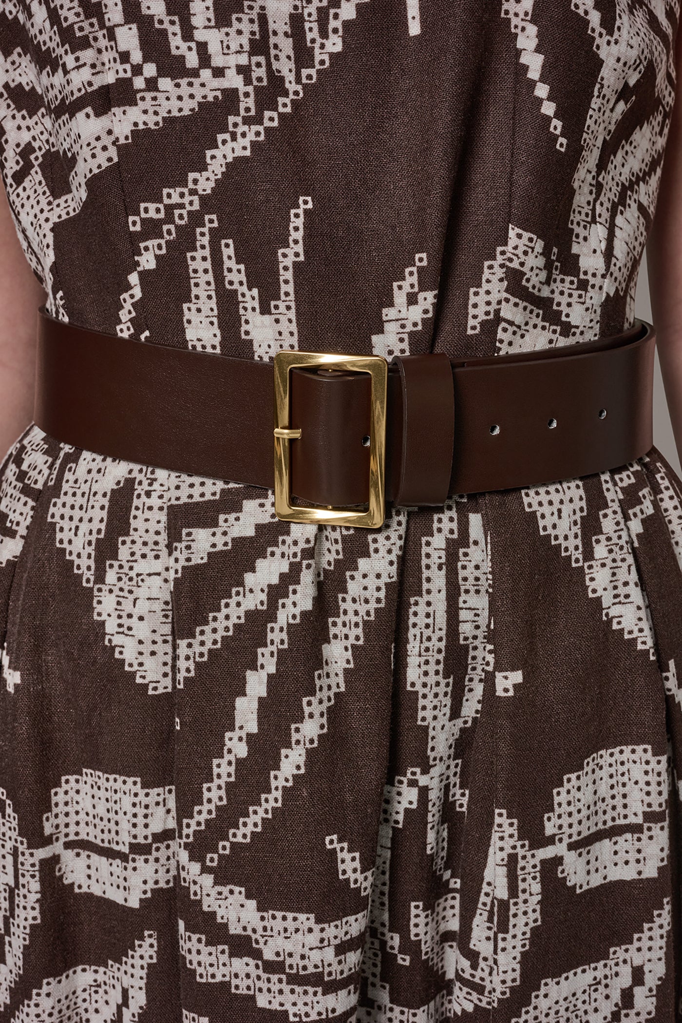 Canyon Multi SLEEVELESS SQUARE NECK PRINTED BELTED MIDI FIT AND FLARE DRESS Donna Karan