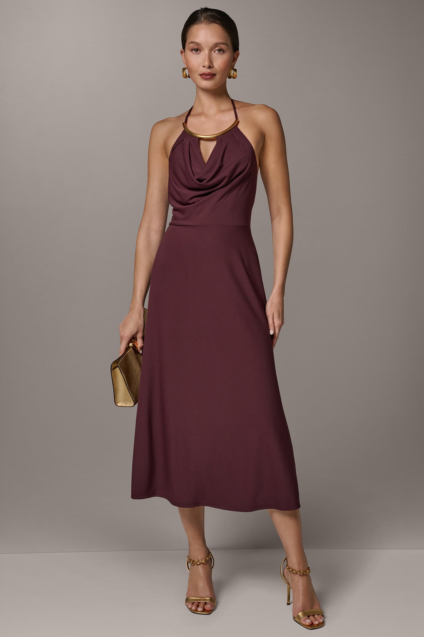 Prune SLEEVELESS COWL NECK MIDI HALTER DRESS Donna Karan