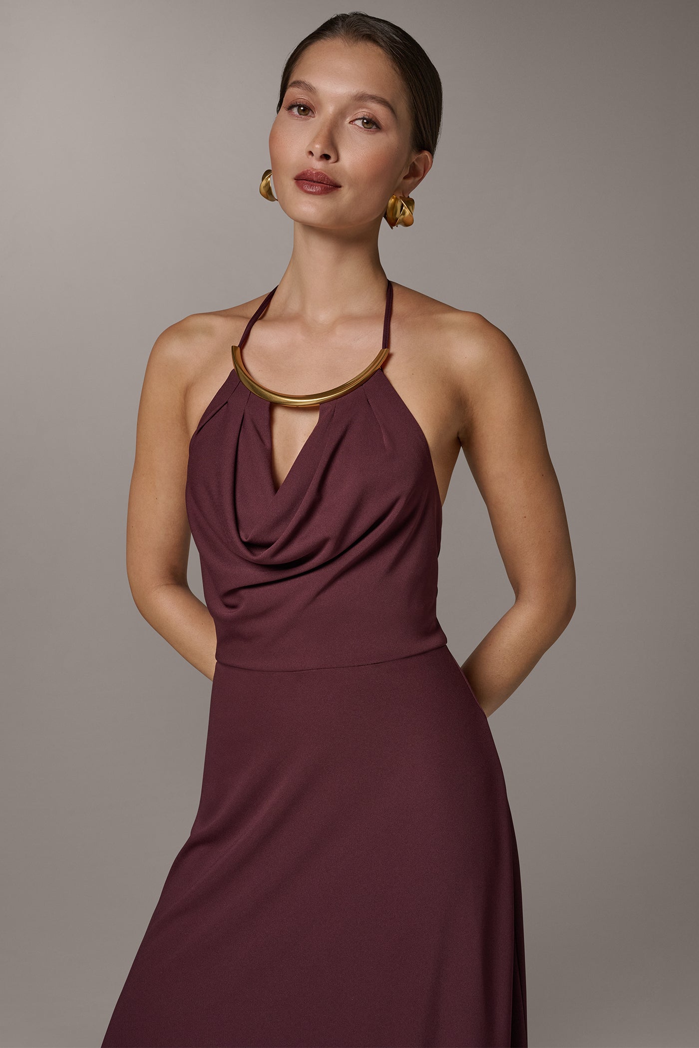 Prune SLEEVELESS COWL NECK MIDI HALTER DRESS Donna Karan