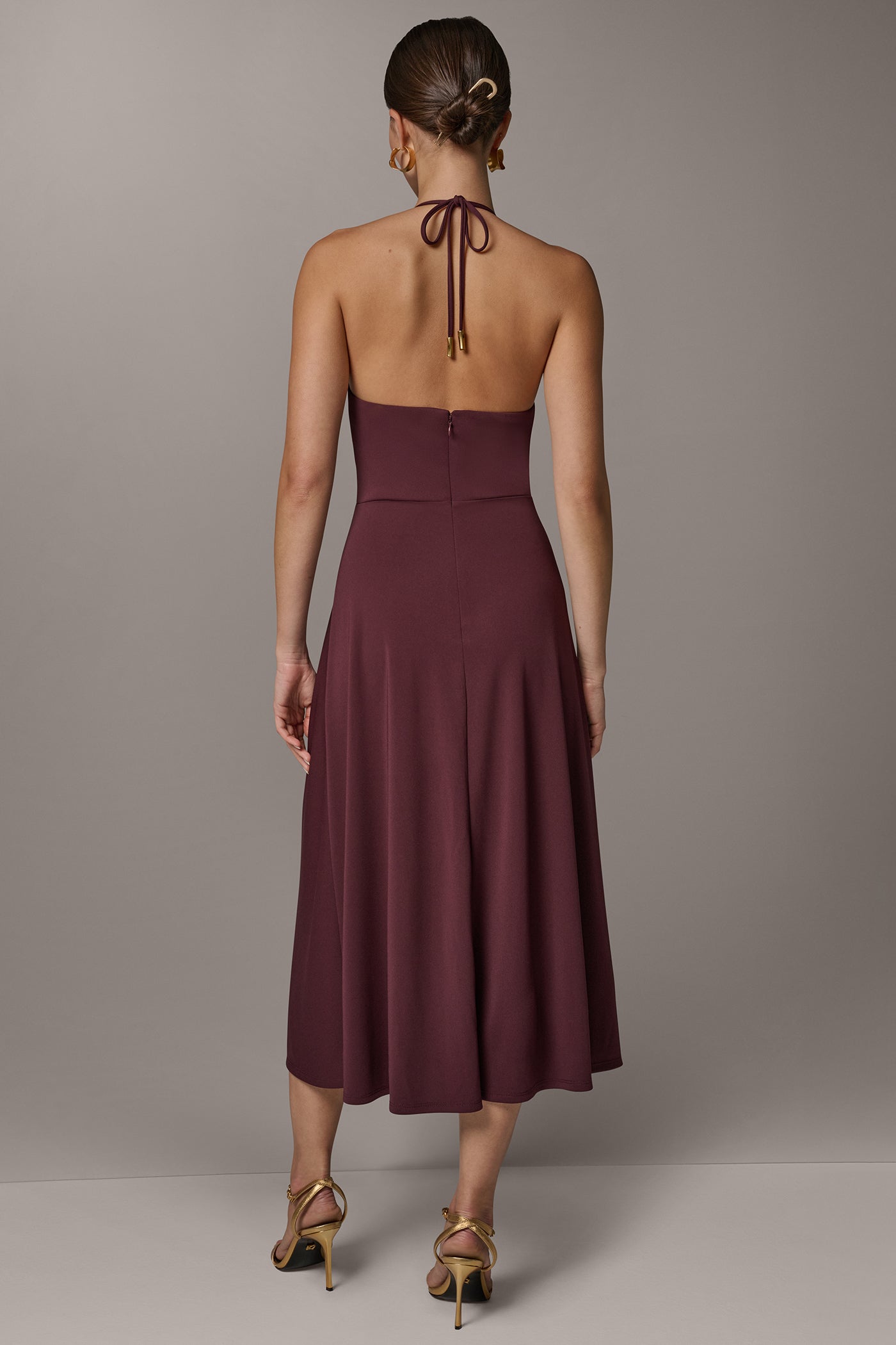 Prune SLEEVELESS COWL NECK MIDI HALTER DRESS Donna Karan