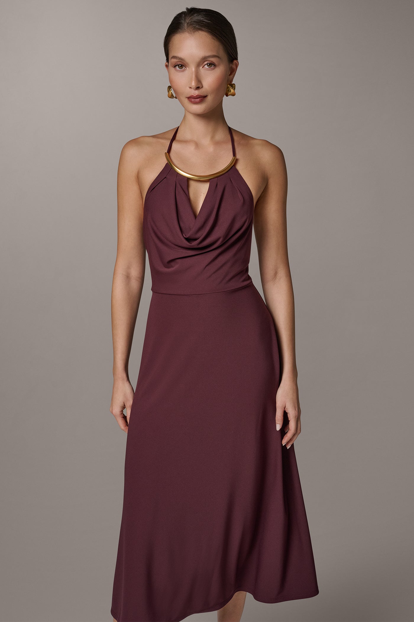 Prune SLEEVELESS COWL NECK MIDI HALTER DRESS Donna Karan