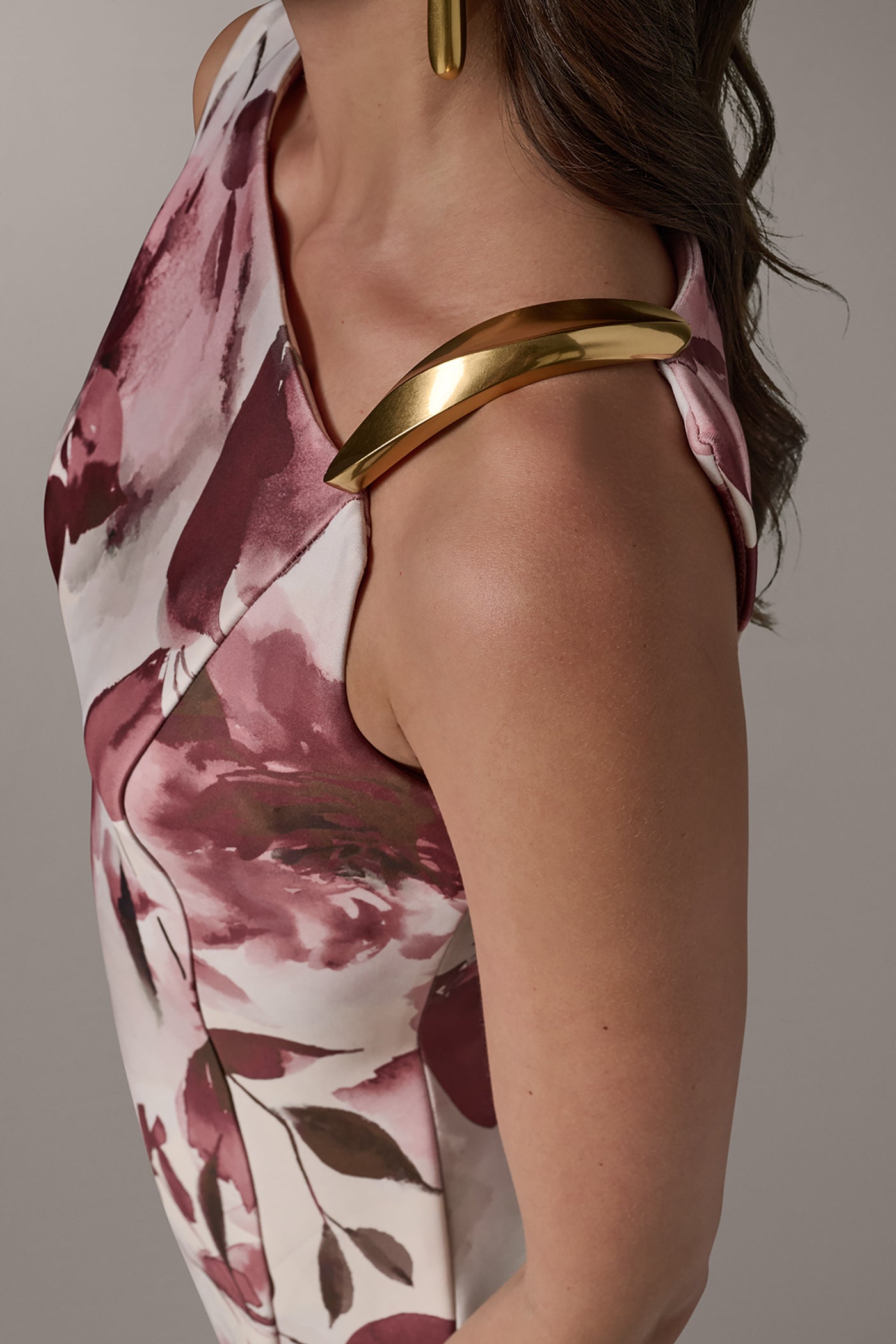 Desert Clay Multi SLEEVELESS ASYMMETRIC FLORAL MIDI SHEATH DRESS Donna Karan