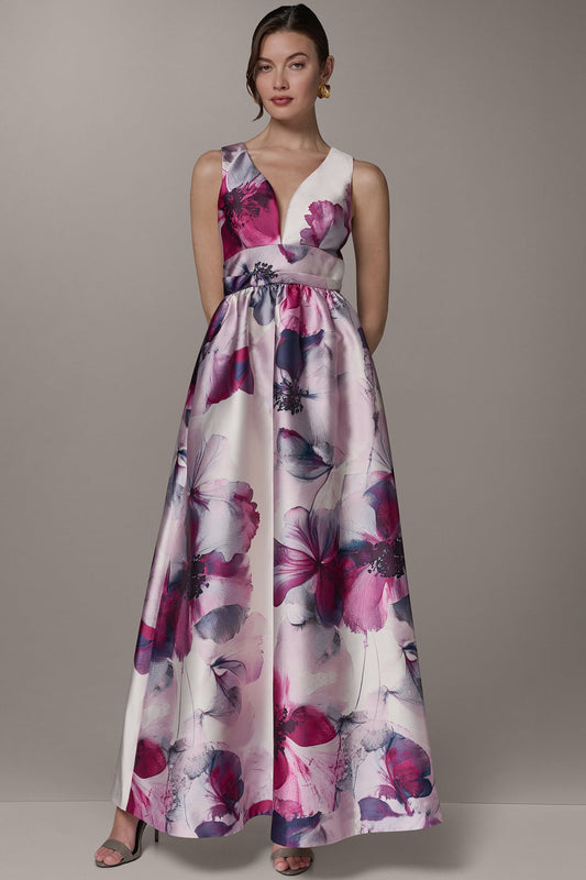 Sangria Multi SLEEVELESS FIT AND FLARE GOWN Donna Karan