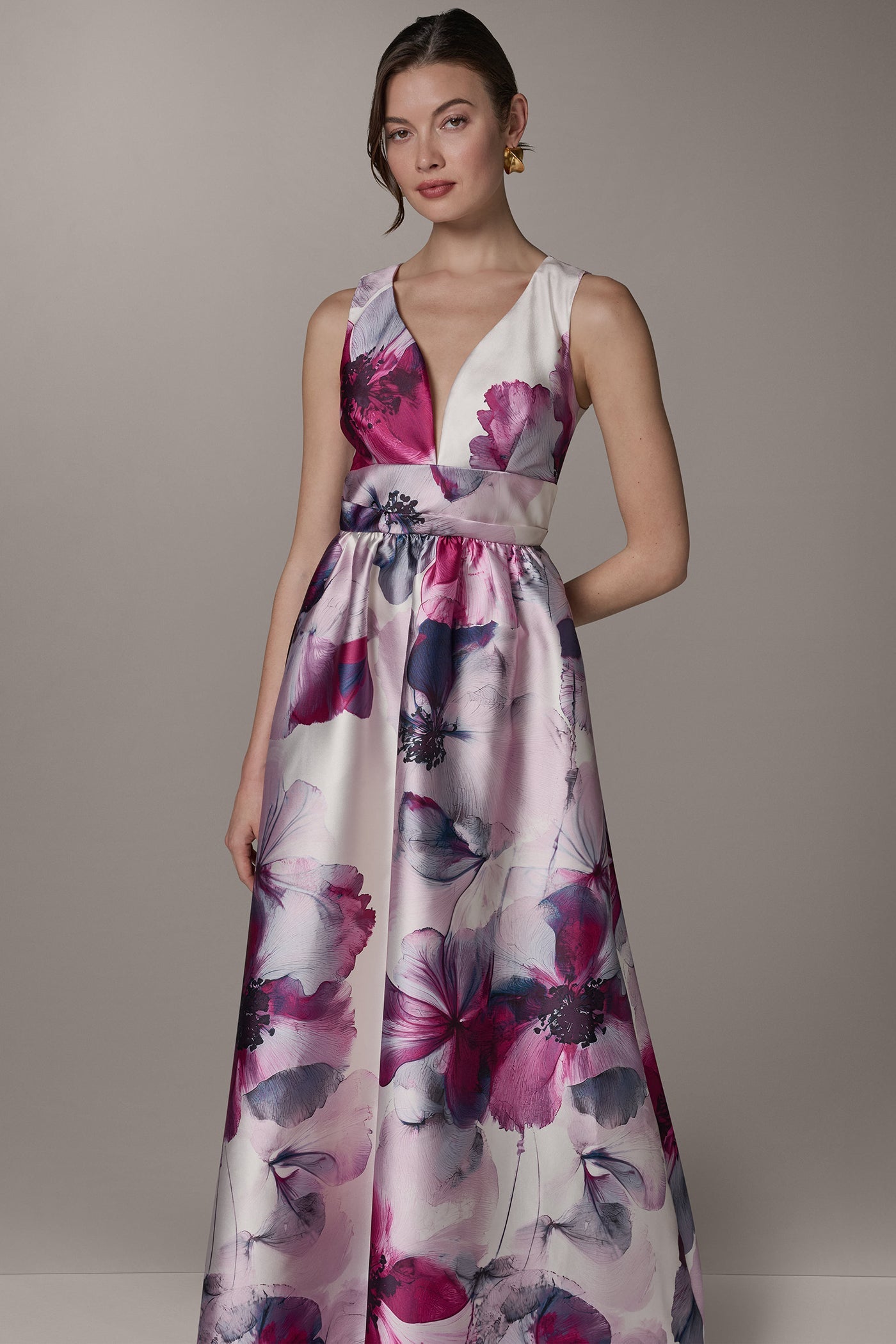 Sangria Multi SLEEVELESS FIT AND FLARE GOWN Donna Karan