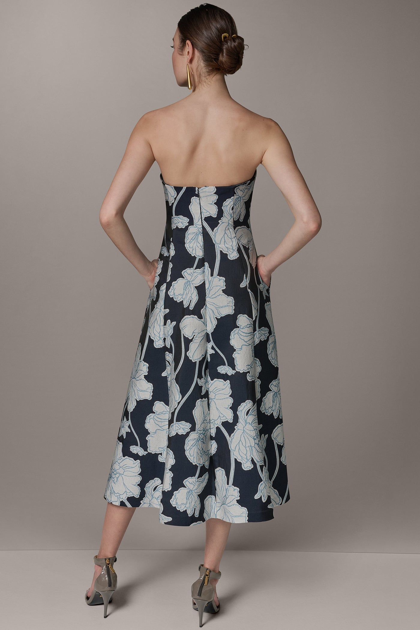 Nightfall/Cream STRAPLESS MIDI FIT AND FLARE DRESS Donna Karan