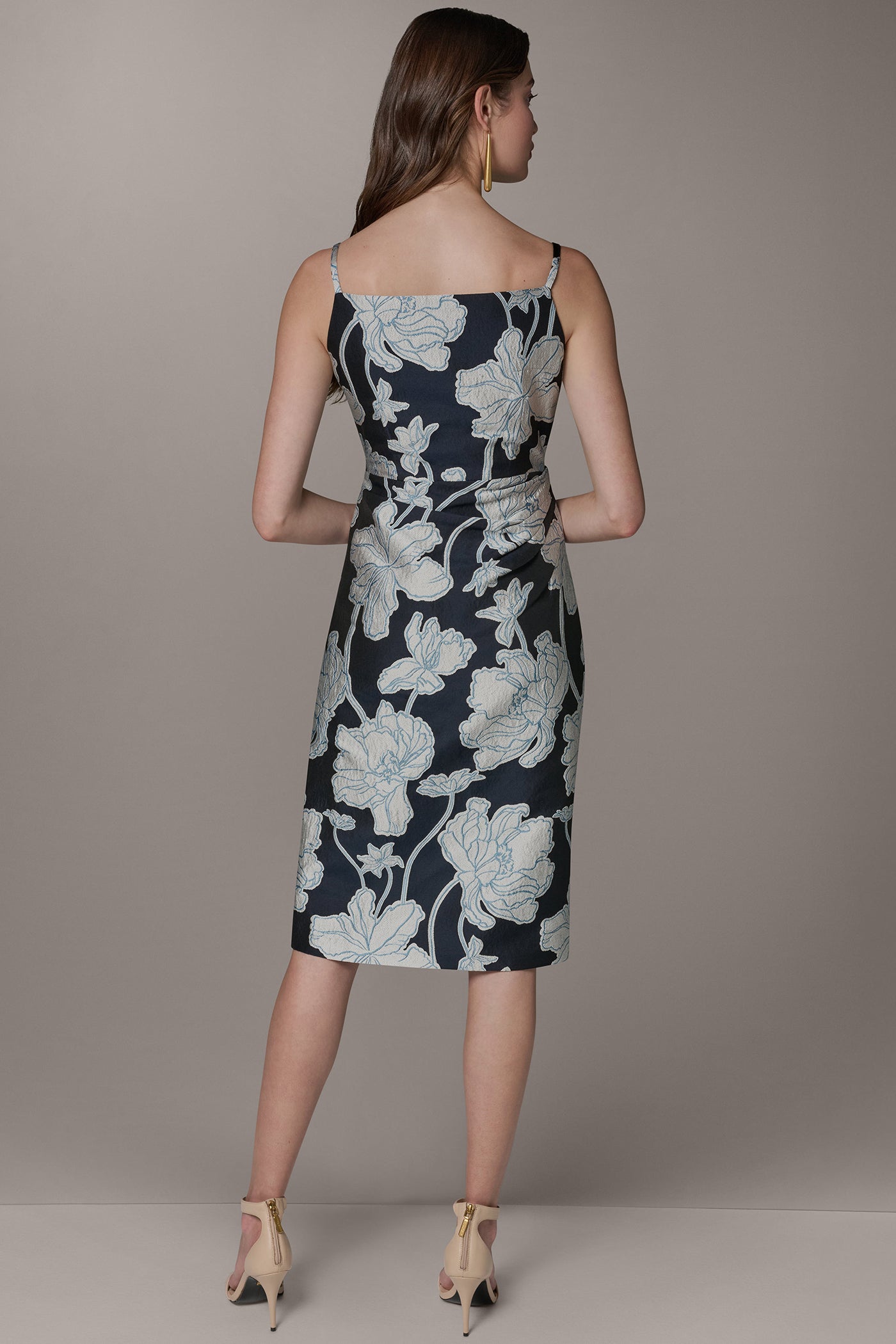Nightfall/Sky Blue Multi SLEEVELESS FLORAL MIDI DRESS Donna Karan