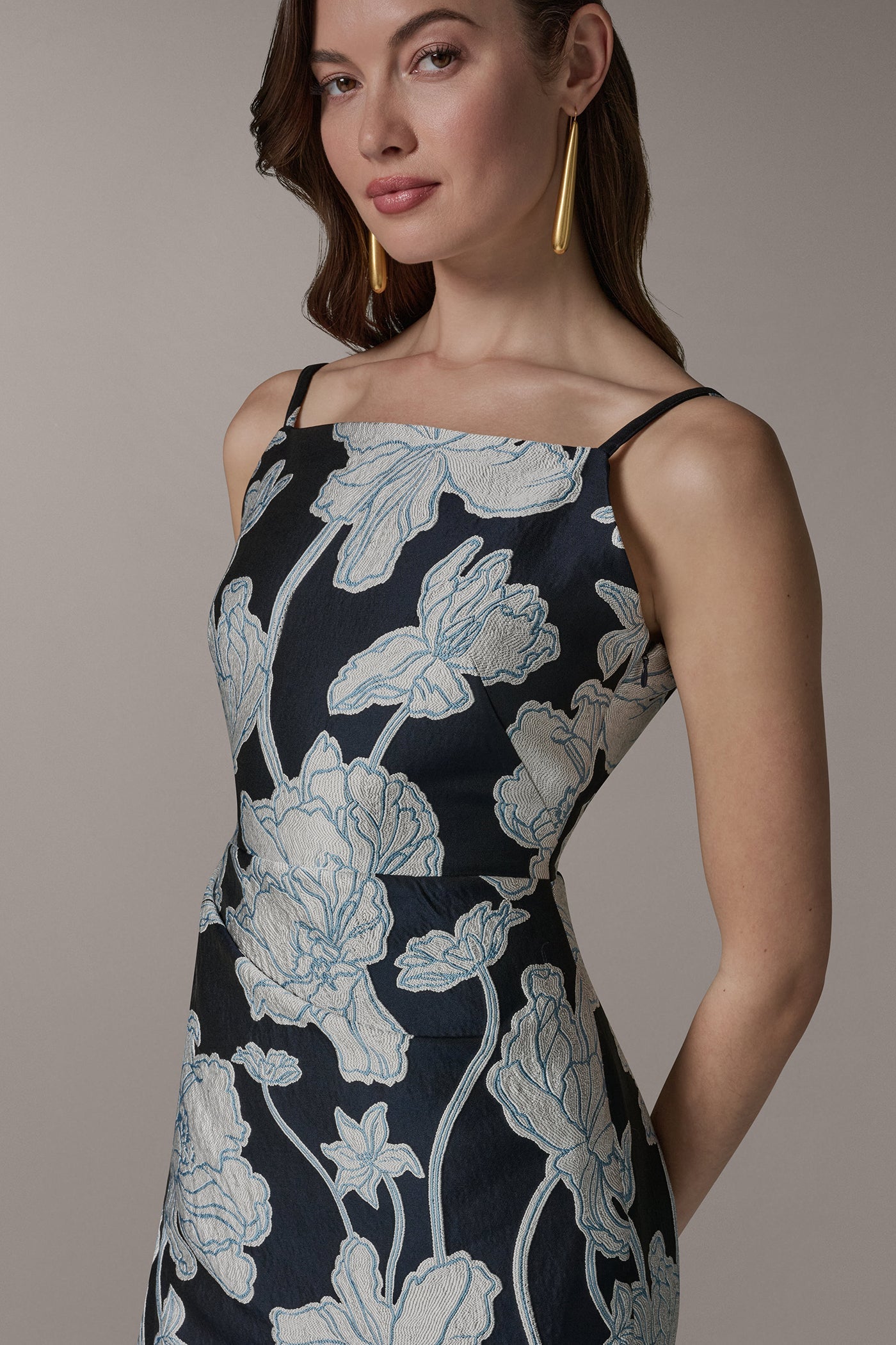 Nightfall/Sky Blue Multi SLEEVELESS FLORAL MIDI DRESS Donna Karan