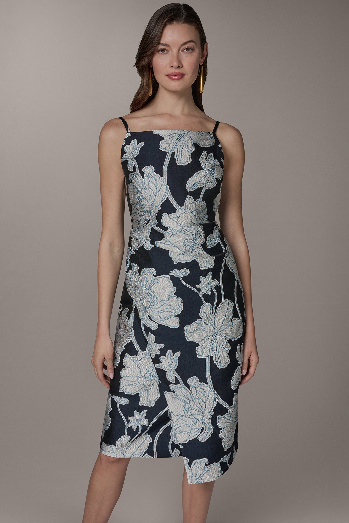 Nightfall/Sky Blue Multi SLEEVELESS FLORAL MIDI DRESS Donna Karan