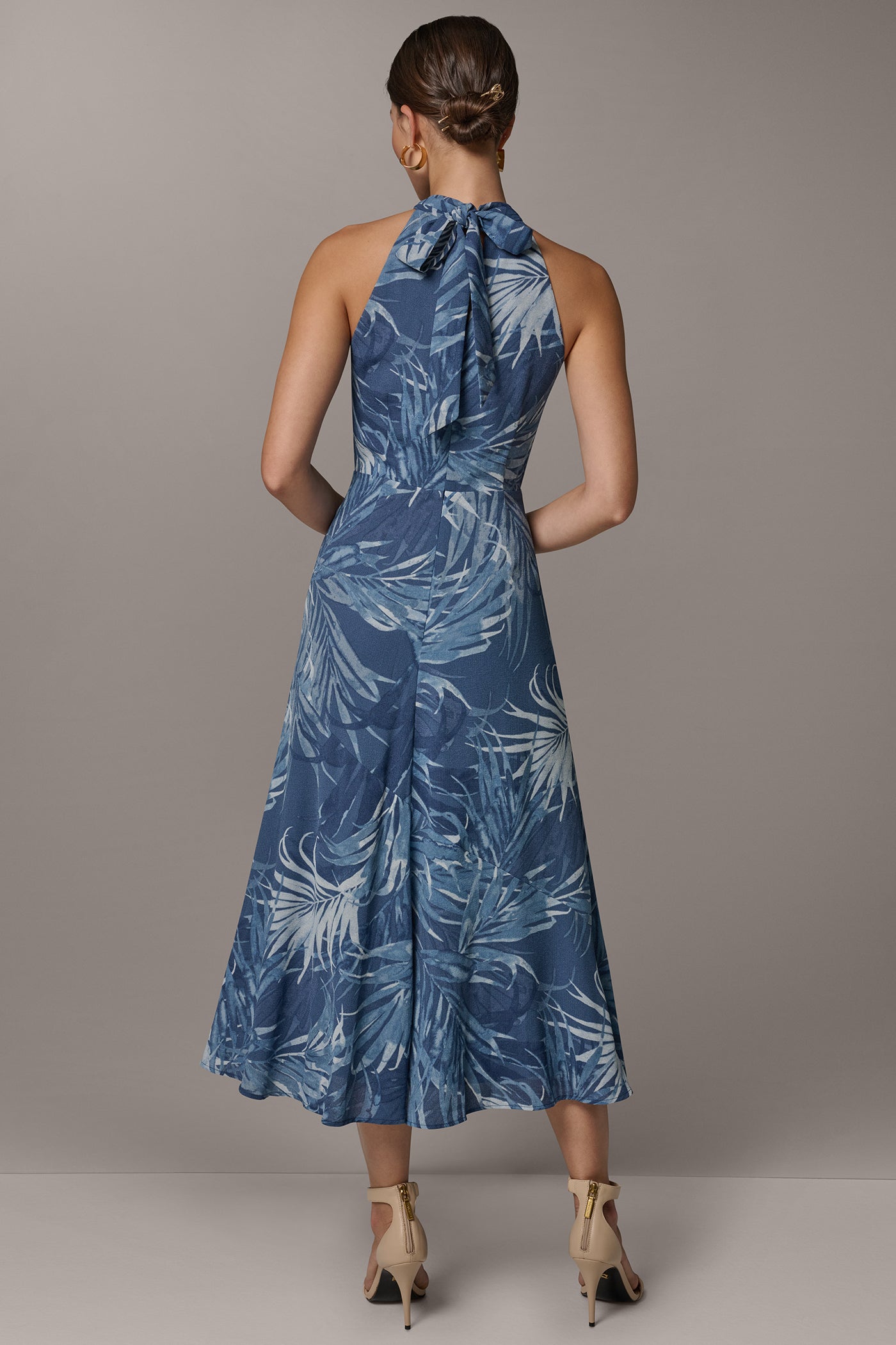 Nightfall Multi SLEEVELESS PRINT MIDI HALTER DRESS Donna Karan