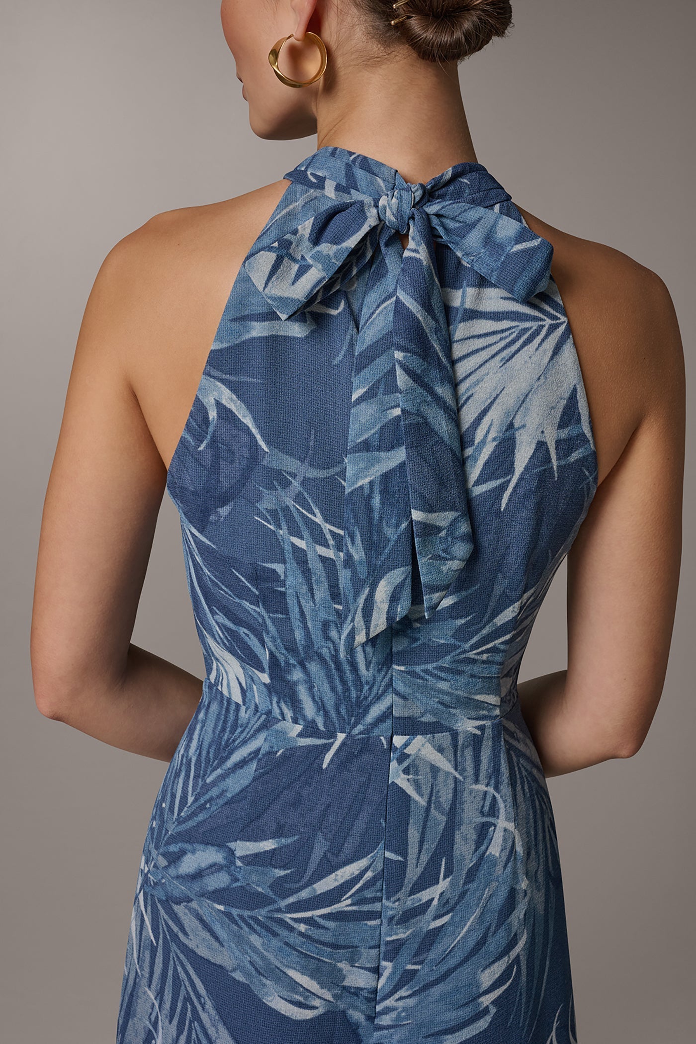 Nightfall Multi SLEEVELESS PRINT MIDI HALTER DRESS Donna Karan
