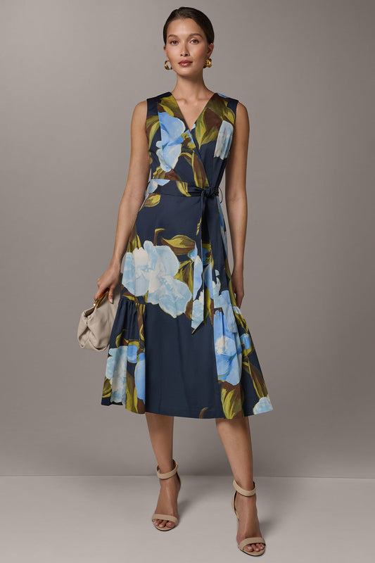 Nightfall Multi SLEEVELESS WRAP-EFFECT MIDI DRESS Donna Karan