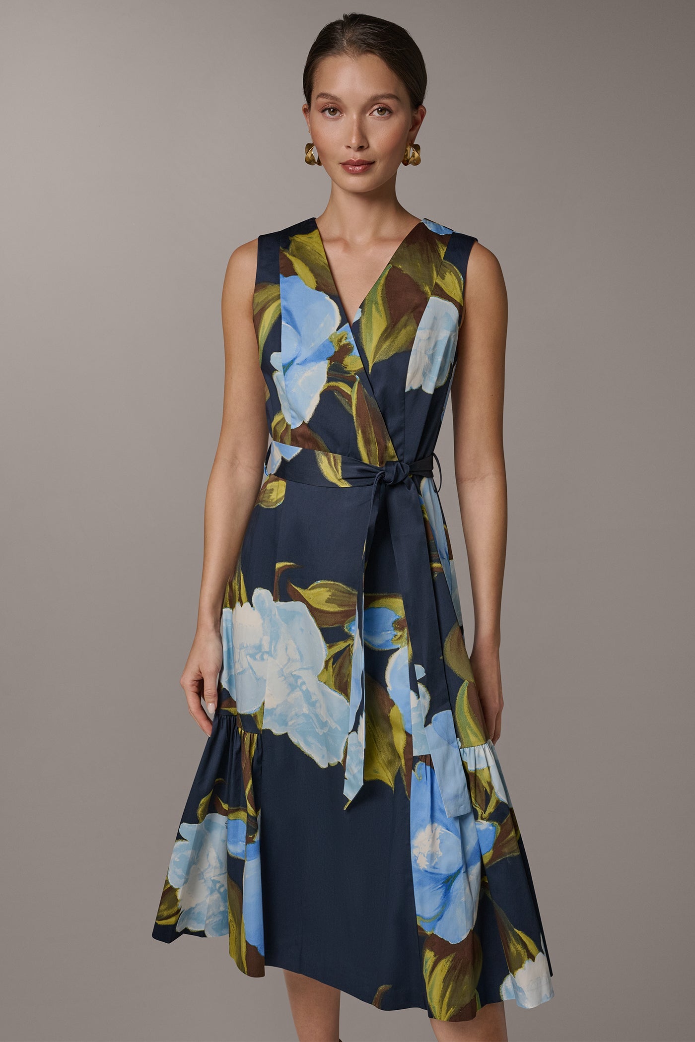 Nightfall Multi SLEEVELESS WRAP-EFFECT MIDI DRESS Donna Karan