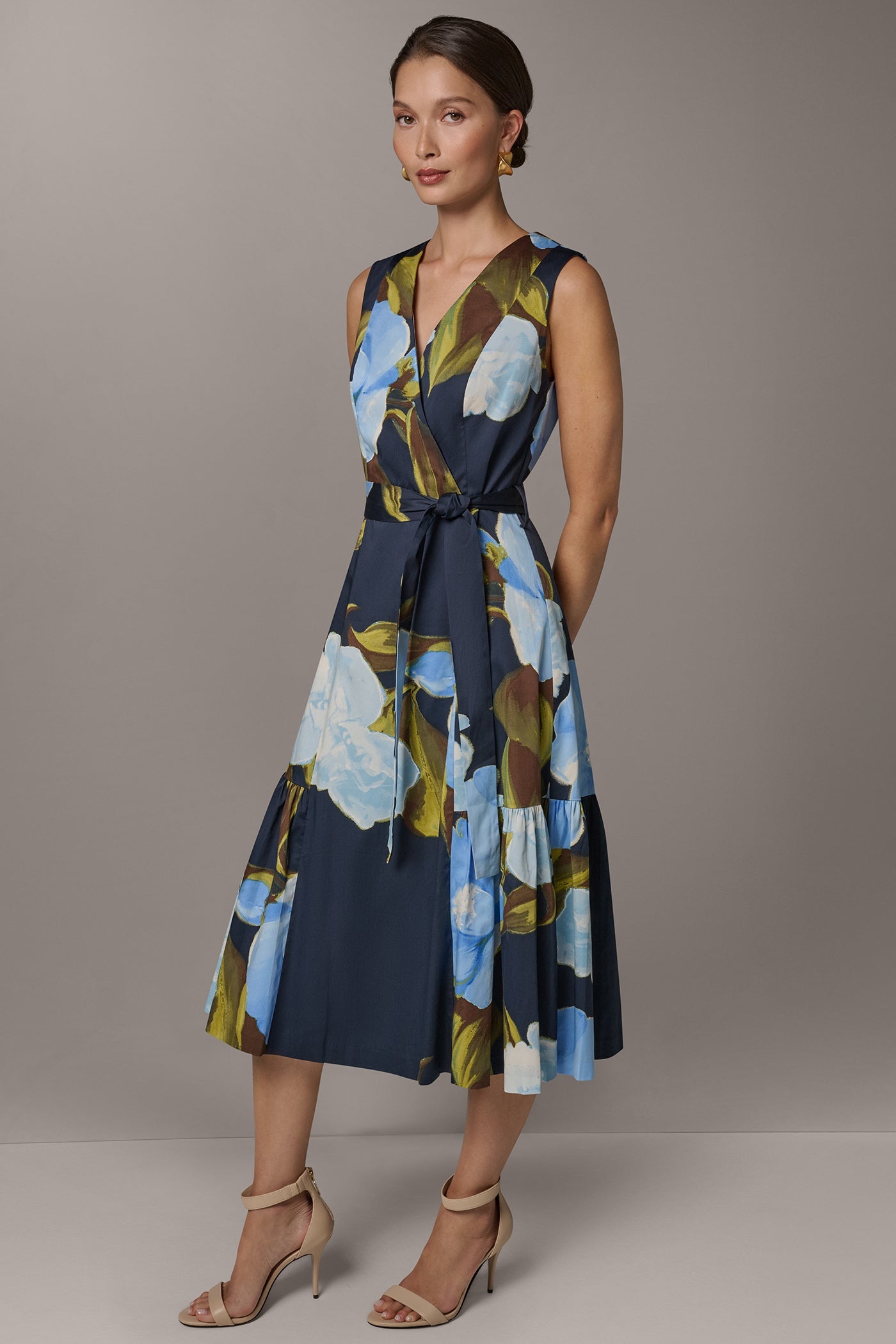 Nightfall Multi SLEEVELESS WRAP-EFFECT MIDI DRESS Donna Karan