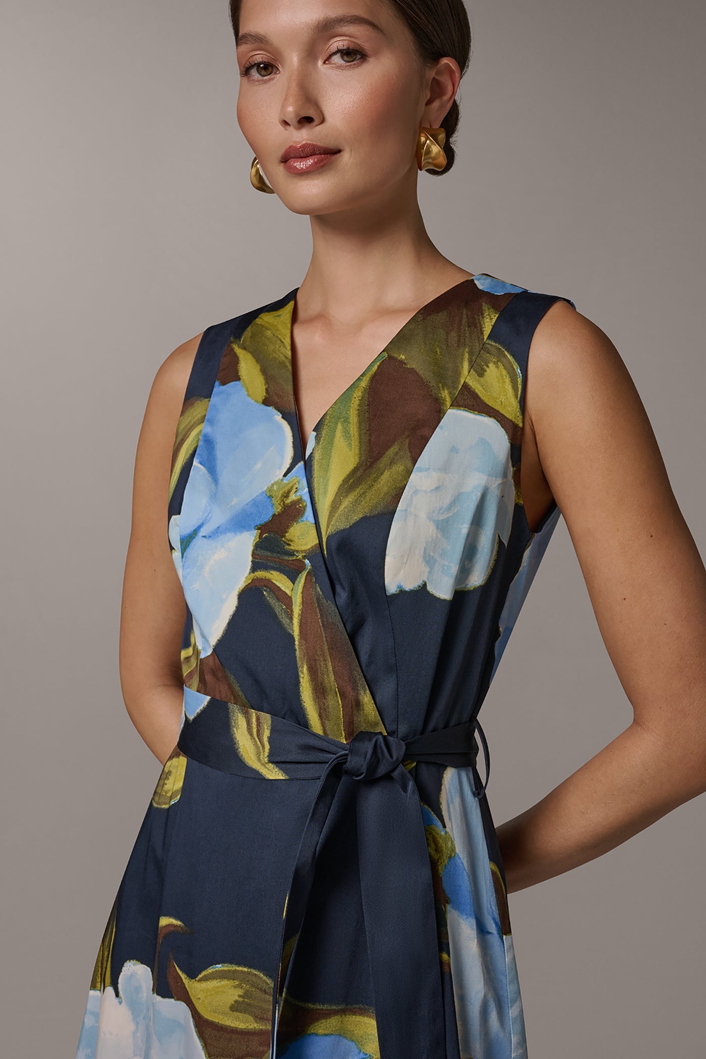 Nightfall Multi SLEEVELESS WRAP-EFFECT MIDI DRESS Donna Karan