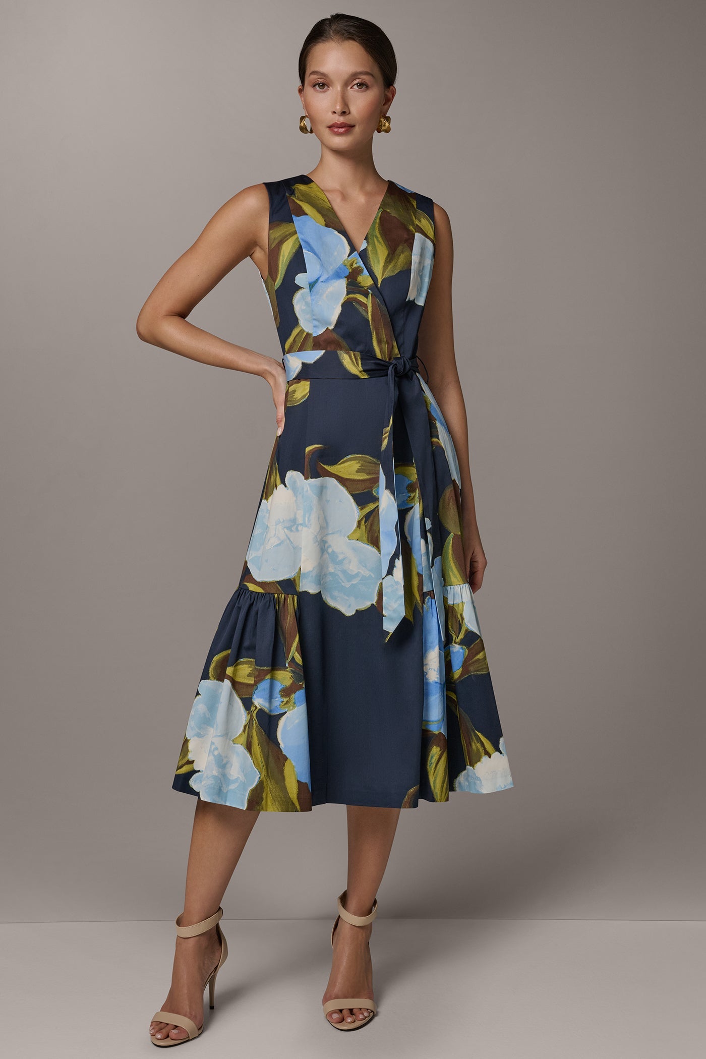 Nightfall Multi SLEEVELESS WRAP-EFFECT MIDI DRESS Donna Karan