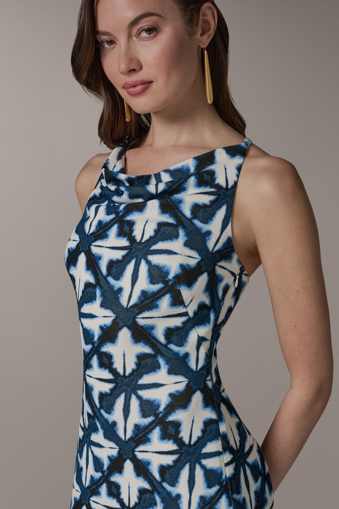 Nightfall Multi SLEEVELESS MIDI HALTER DRESS Donna Karan