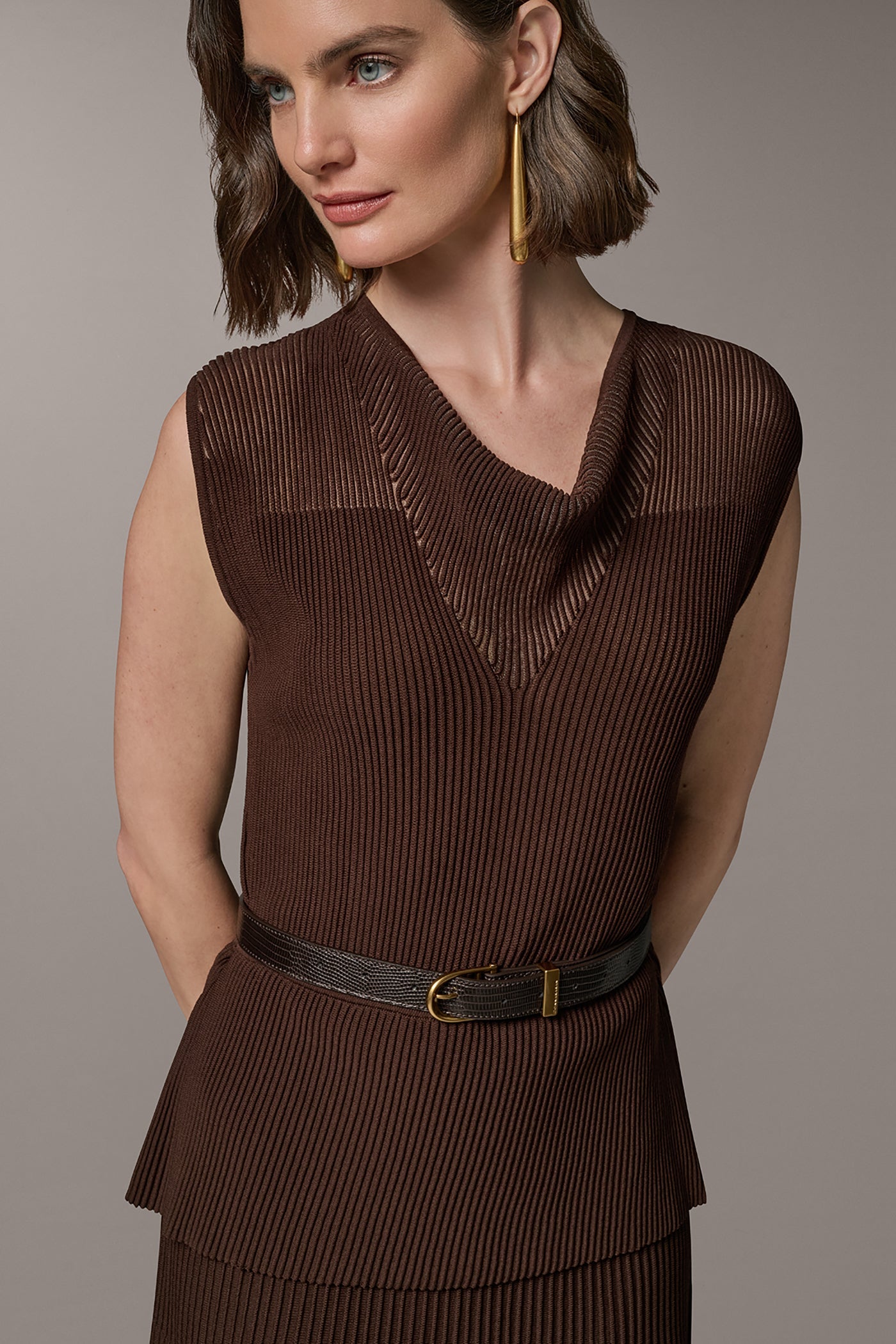 Canyon SLEEVELESS COWL NECK MIDI SWEATER DRESS Donna Karan