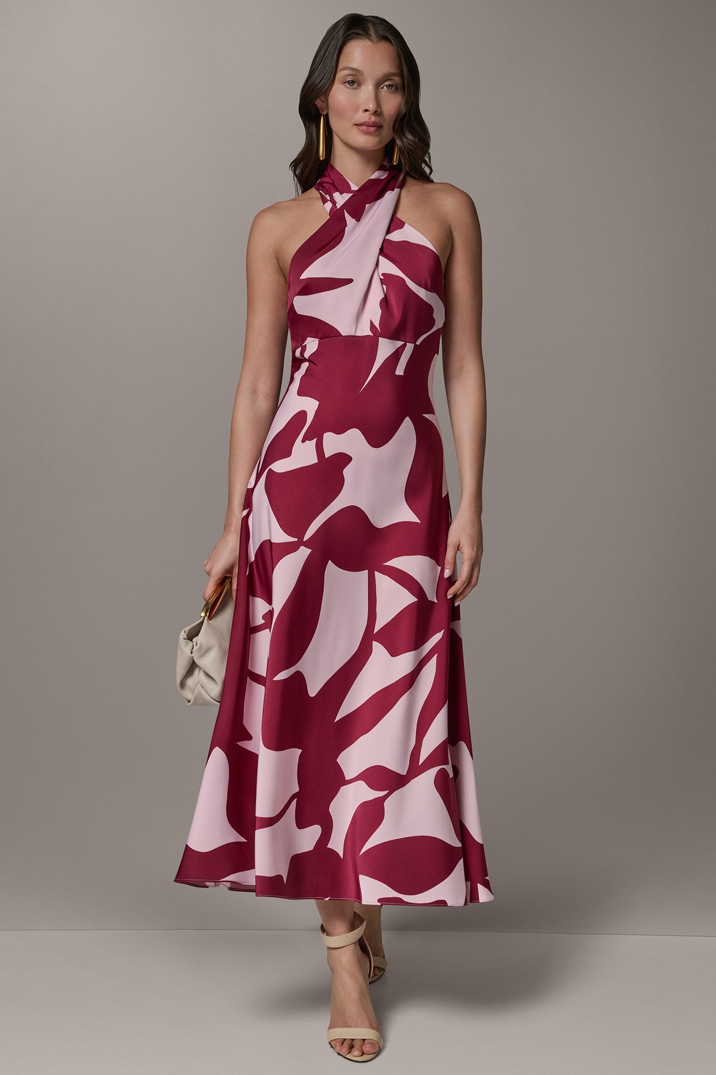 Sangria/Lilac SLEEVELESS HALTER NECK A-LINE DRESS Donna Karan