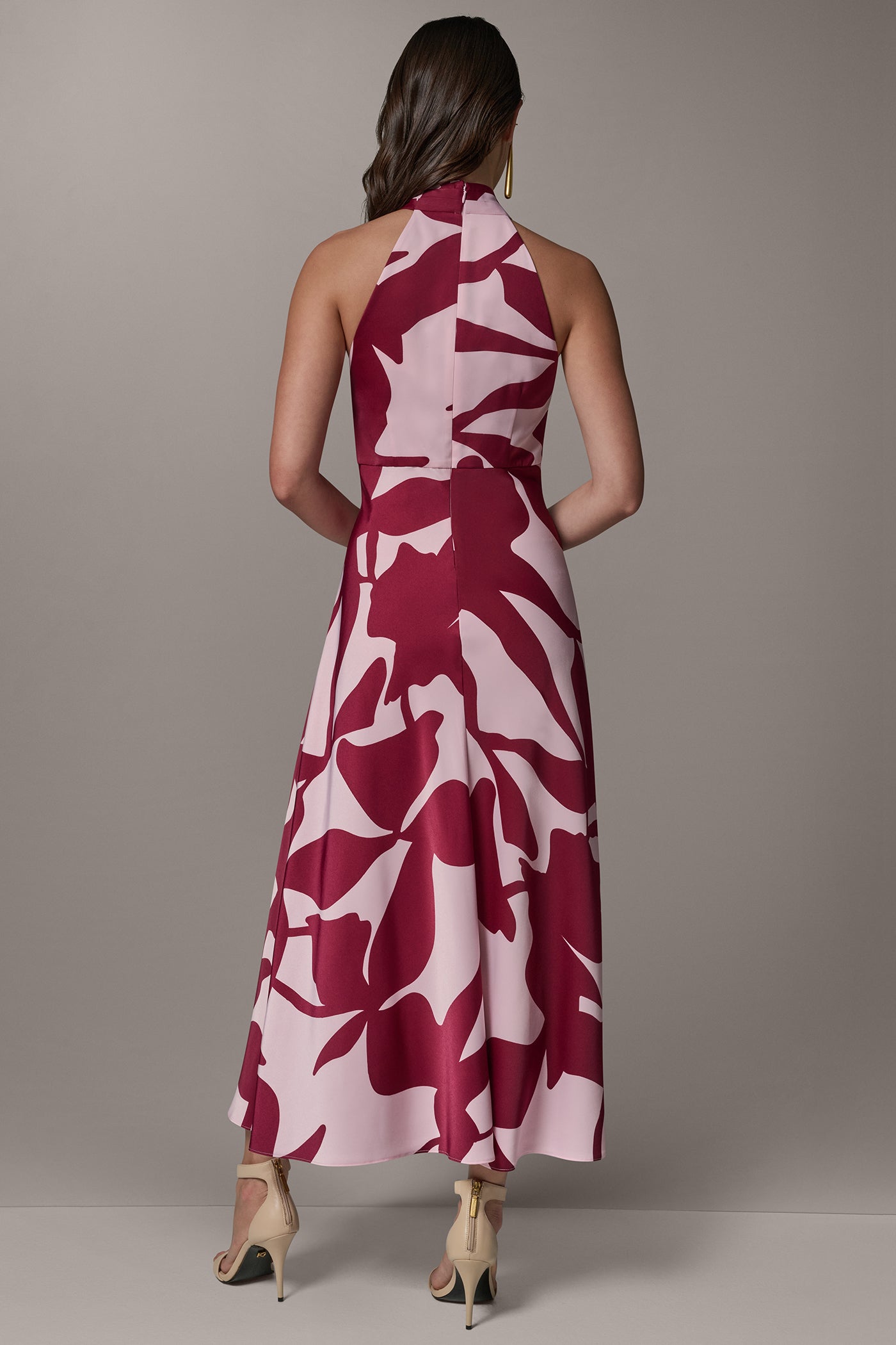 Sangria/Lilac SLEEVELESS HALTER NECK A-LINE DRESS Donna Karan