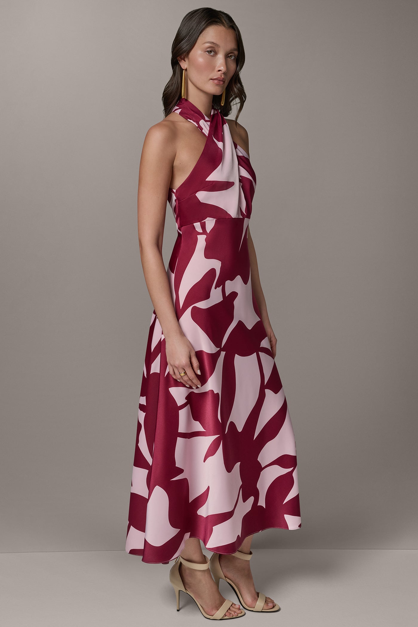 Sangria/Lilac SLEEVELESS HALTER NECK A-LINE DRESS Donna Karan
