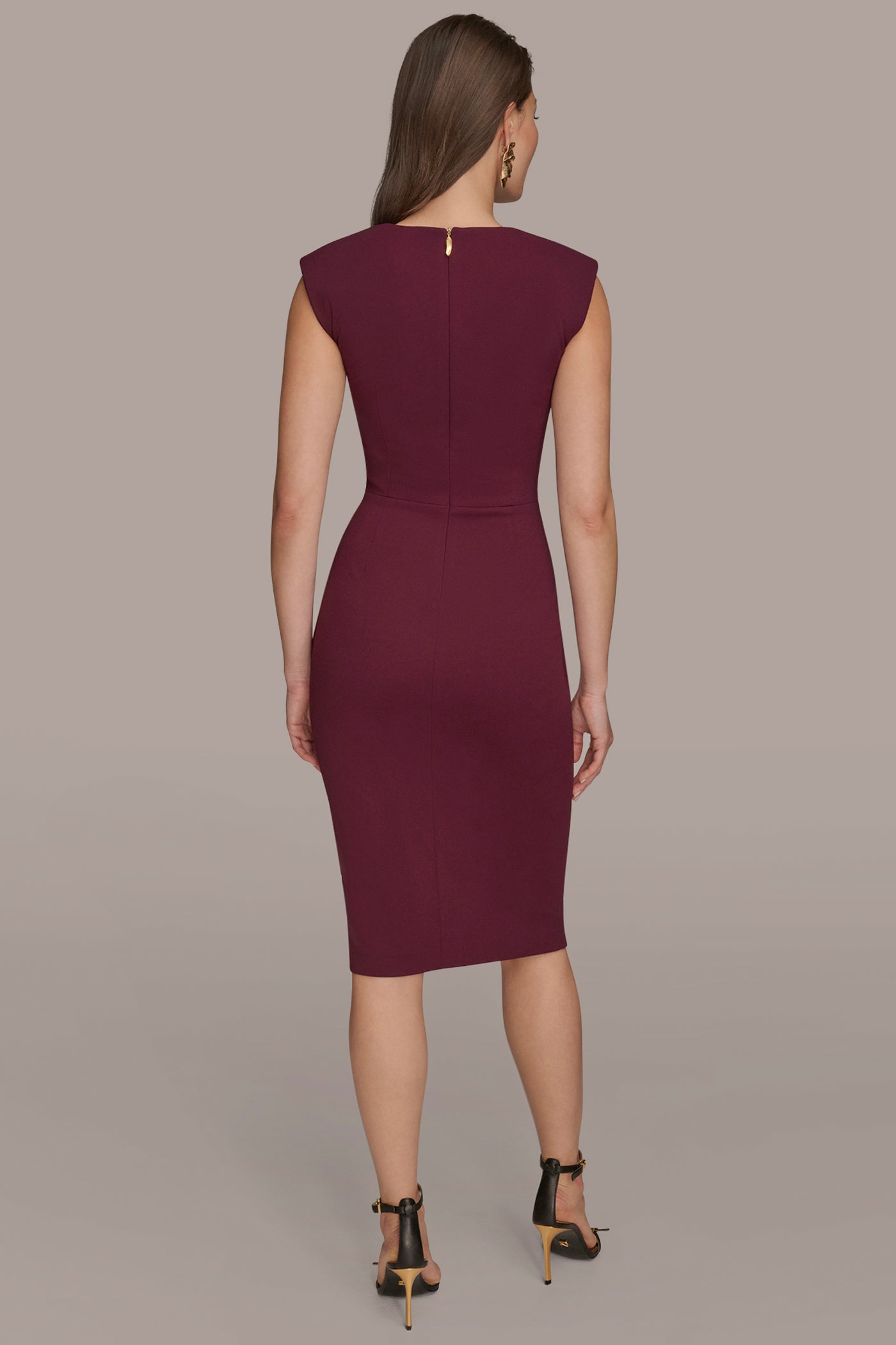 BERRY SLEEVELESS SPLIT-FRONT MIDI SHEATH DRESS Donna Karan