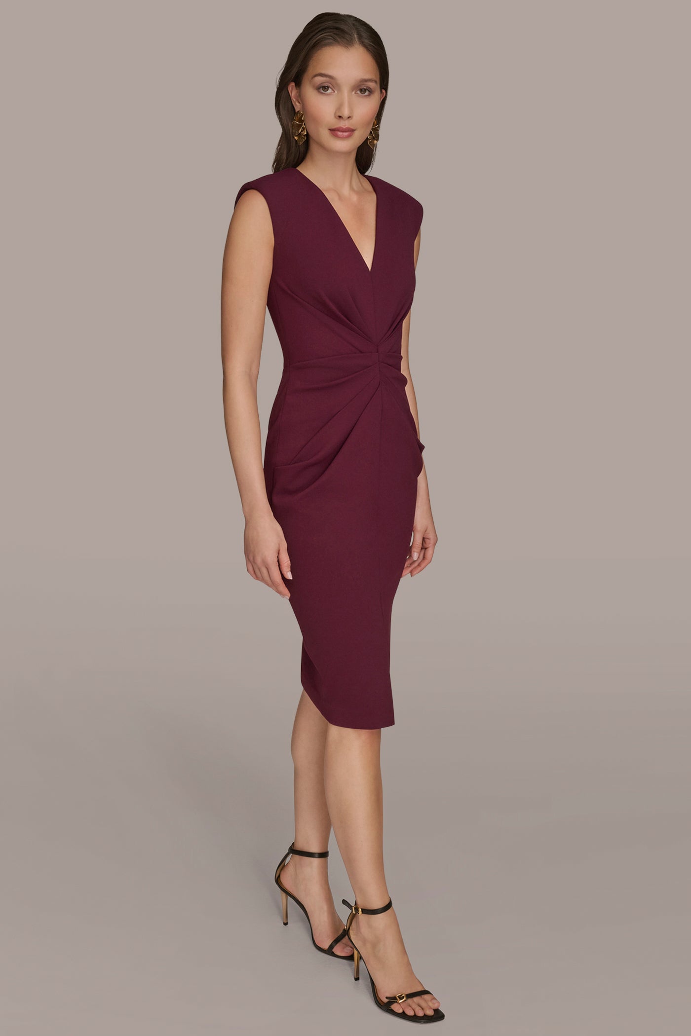 BERRY SLEEVELESS SPLIT-FRONT MIDI SHEATH DRESS Donna Karan