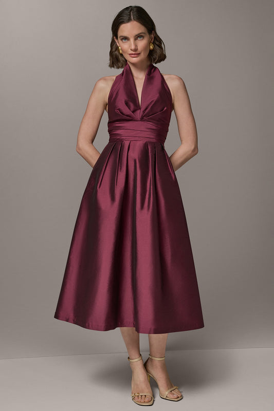 Berry SLEEVELESS V-NECK TAFFETA MIDI COCKTAIL DRESS Donna Karan