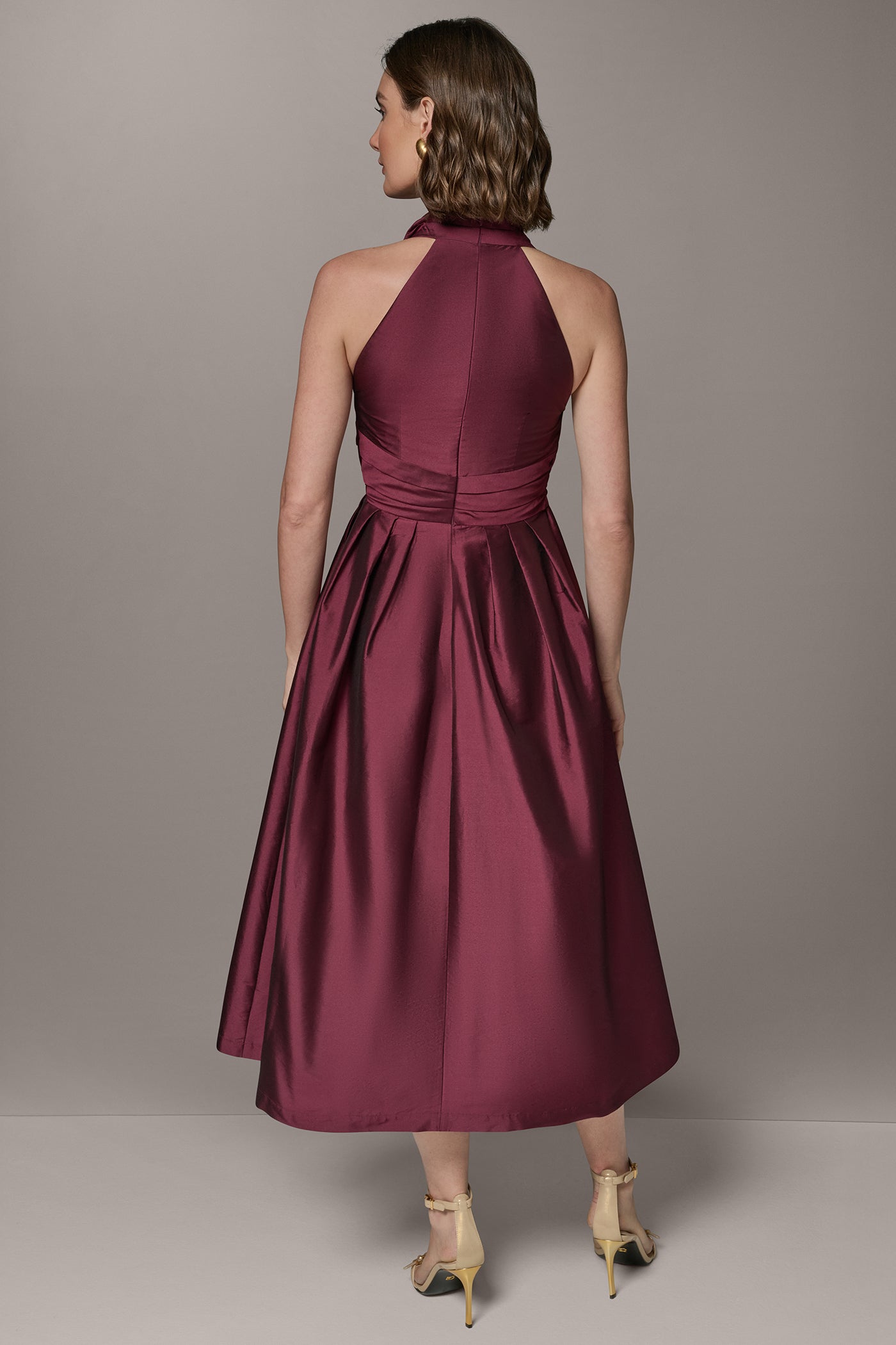 Berry SLEEVELESS V-NECK TAFFETA MIDI COCKTAIL DRESS Donna Karan