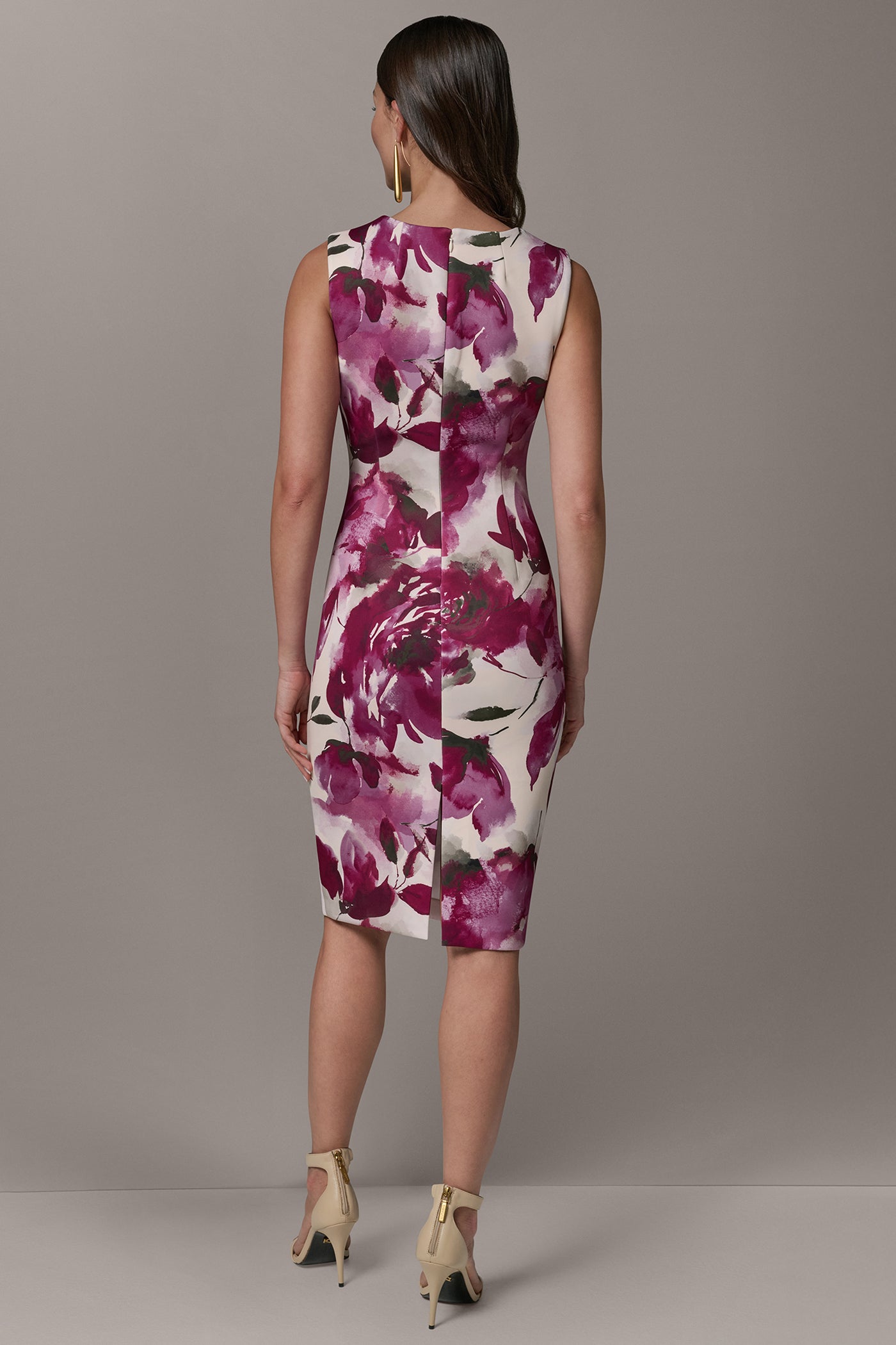 Sangria Multi SLEEVELESS MIDI SHEATH DRESS Donna Karan