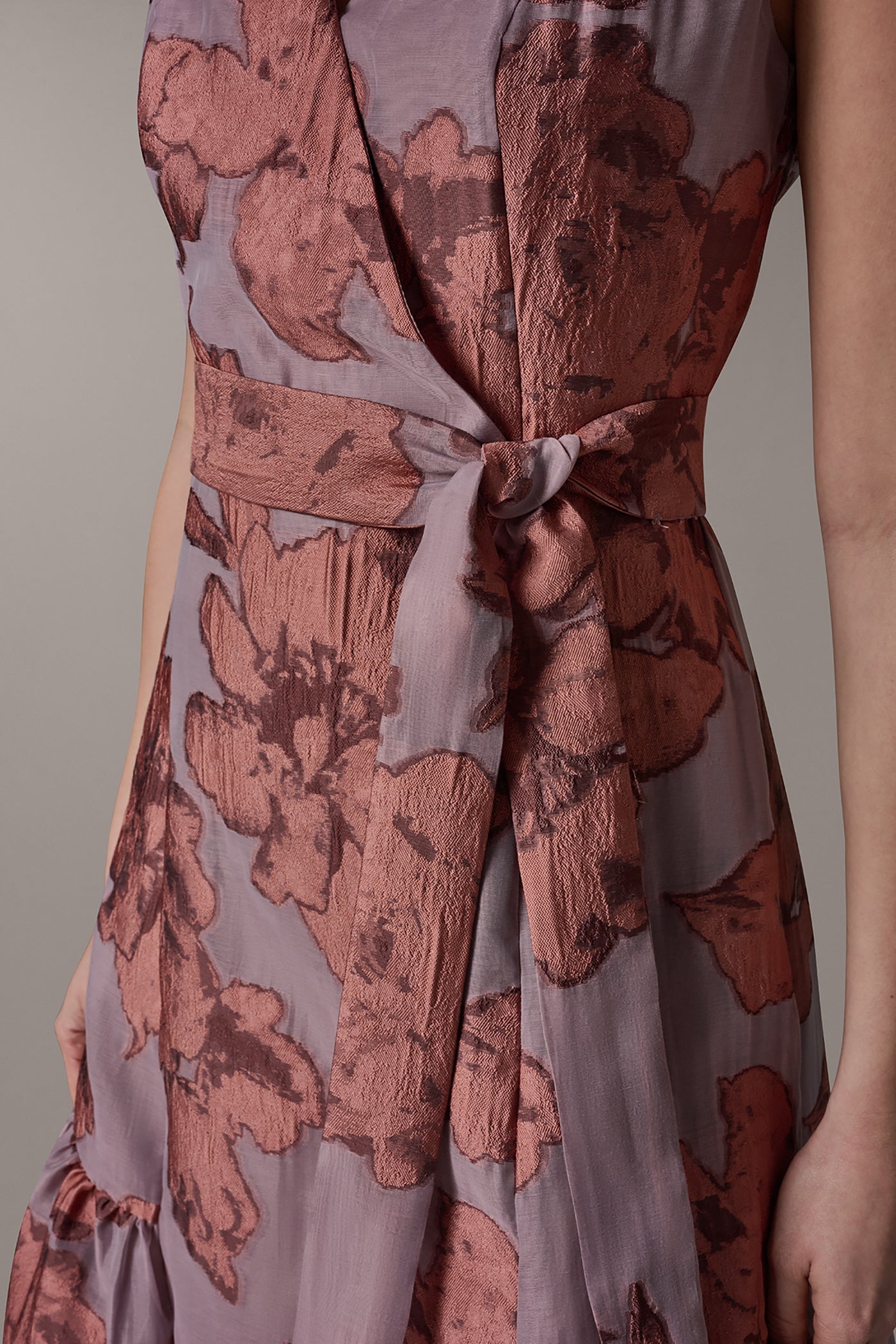 Desert Clay Multi SLEEVELESS FLORAL MIDI FIT AND FLARE DRESS Donna Karan
