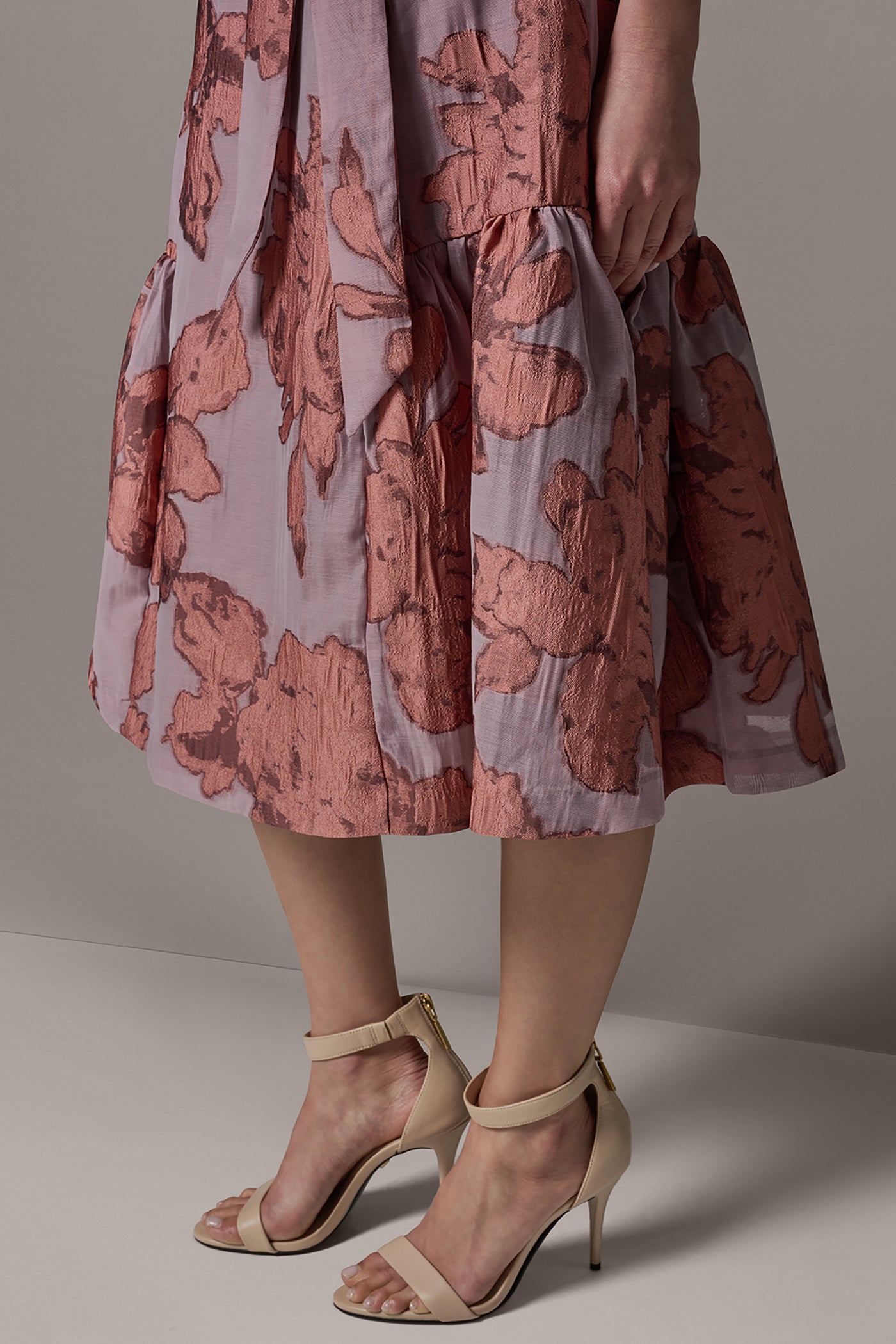 Desert Clay Multi SLEEVELESS FLORAL MIDI FIT AND FLARE DRESS Donna Karan