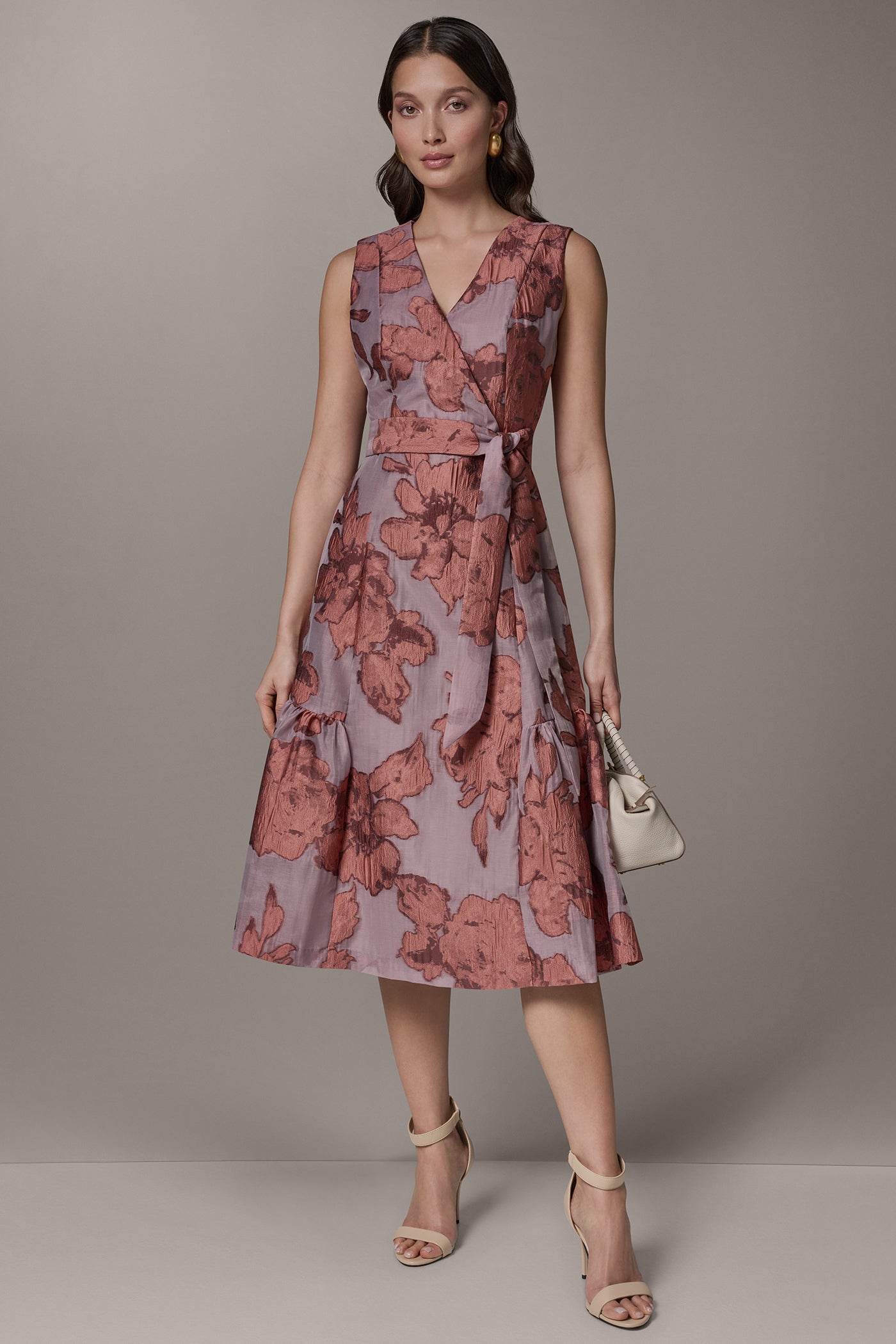Desert Clay Multi SLEEVELESS FLORAL MIDI FIT AND FLARE DRESS Donna Karan