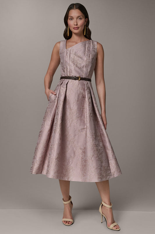 Lilac SLEEVELESS ASYMMETRIC MIDI FIT AND FLARE DRESS Donna Karan