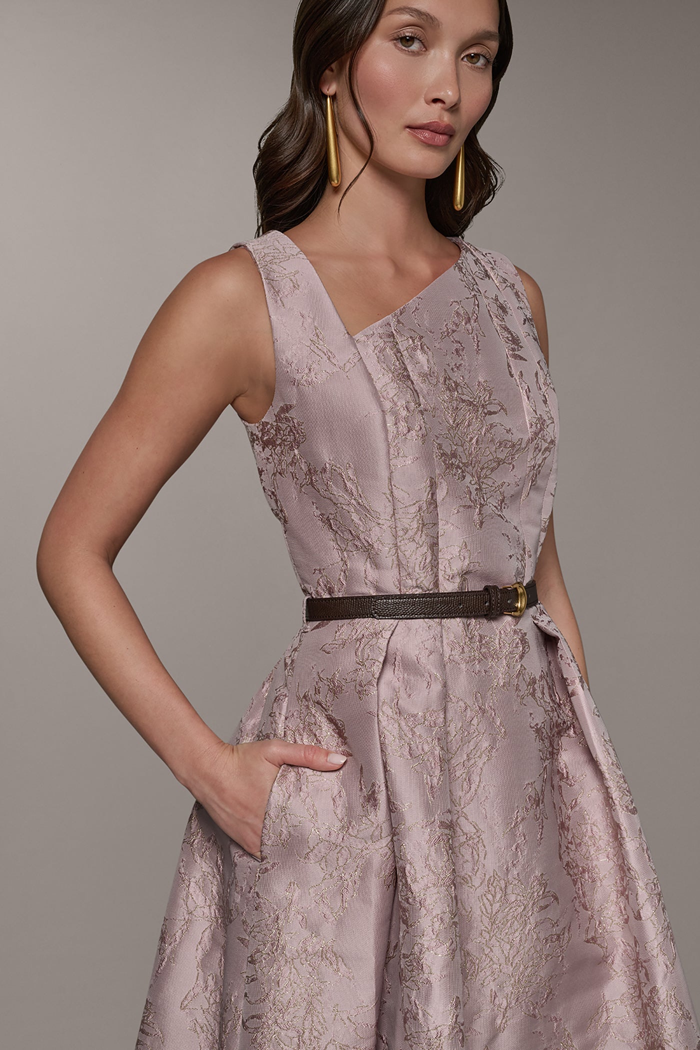 Lilac SLEEVELESS ASYMMETRIC MIDI FIT AND FLARE DRESS Donna Karan