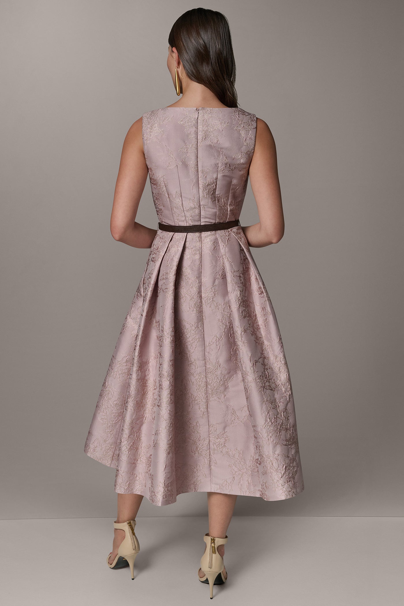 Lilac SLEEVELESS ASYMMETRIC MIDI FIT AND FLARE DRESS Donna Karan