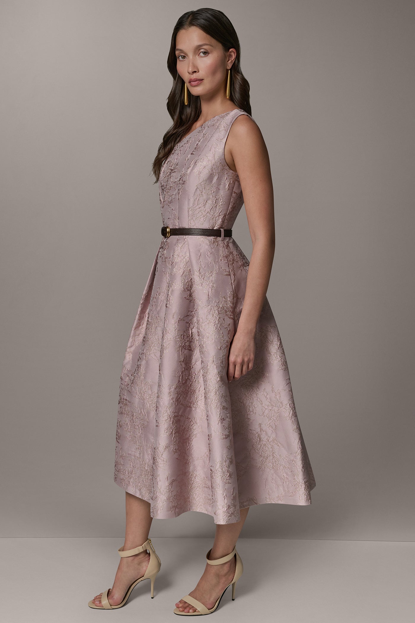 Lilac SLEEVELESS ASYMMETRIC MIDI FIT AND FLARE DRESS Donna Karan