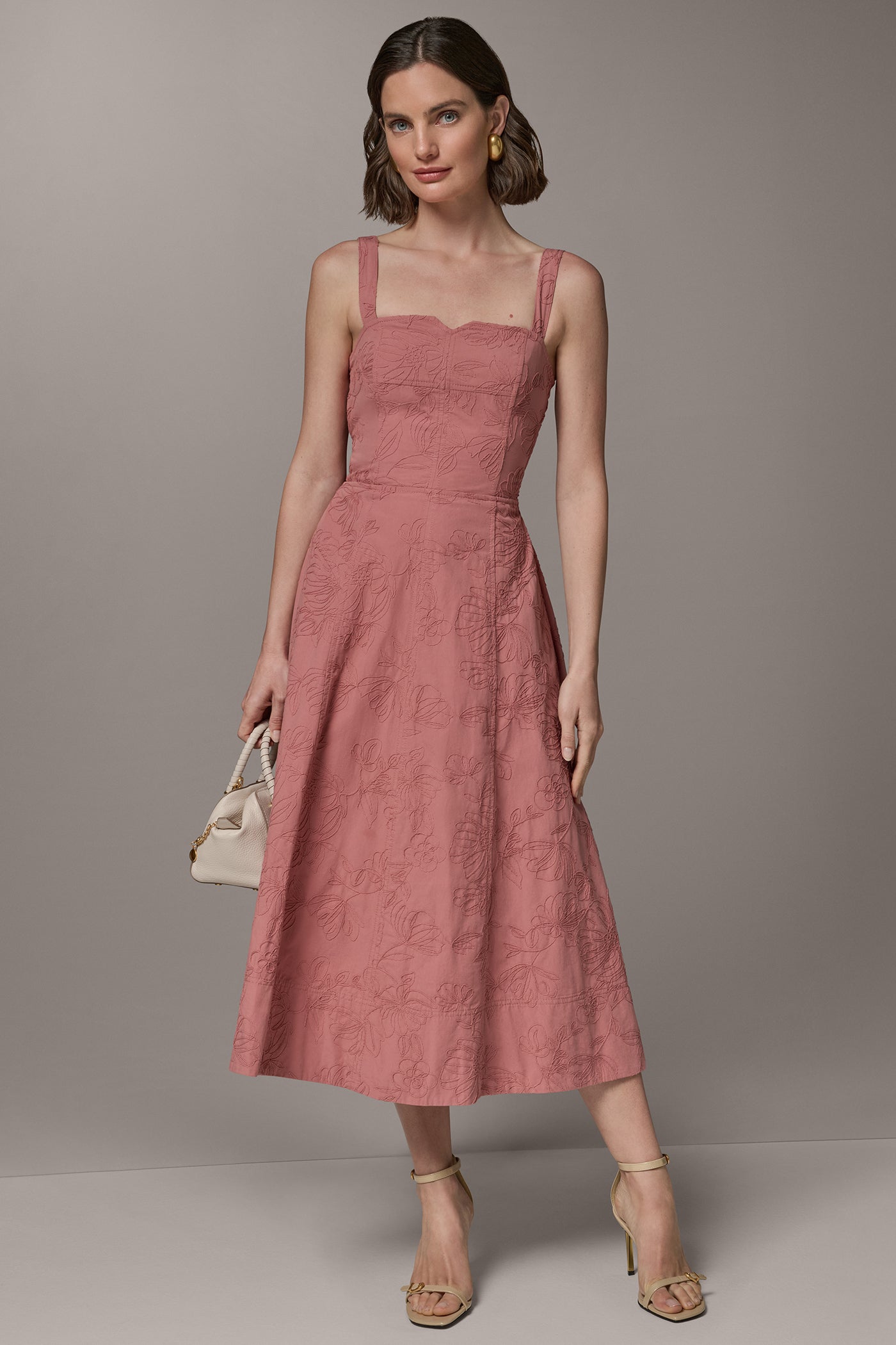 Desert Clay SLEEVELESS MIDI FIT AND FLARE DRESS Donna Karan