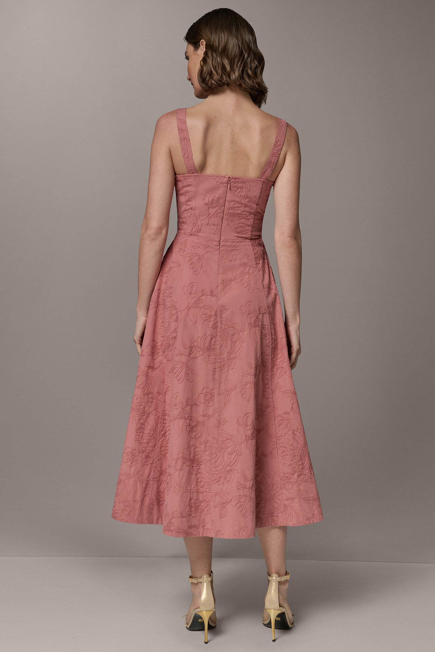 Desert Clay SLEEVELESS MIDI FIT AND FLARE DRESS Donna Karan