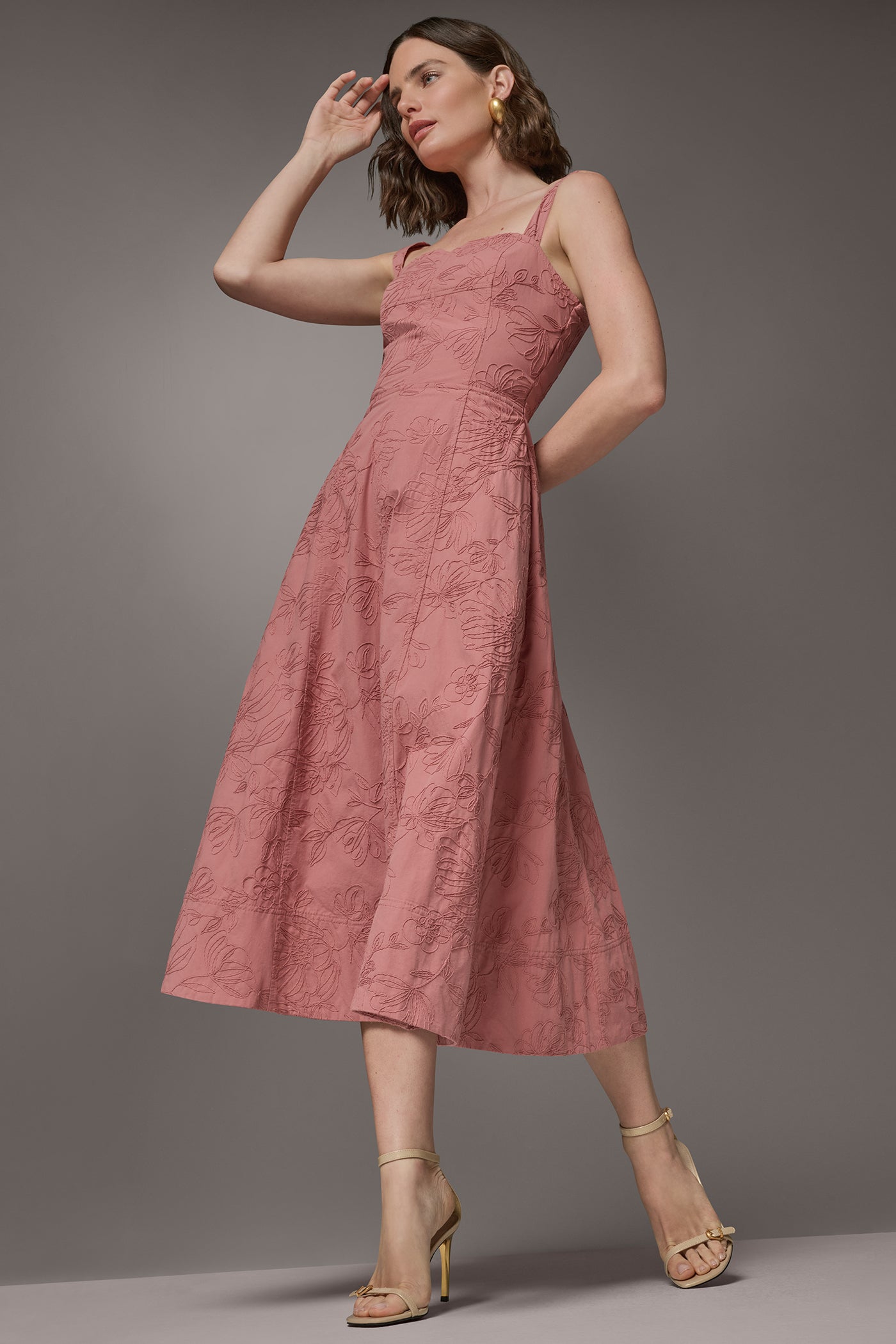Desert Clay SLEEVELESS MIDI FIT AND FLARE DRESS Donna Karan